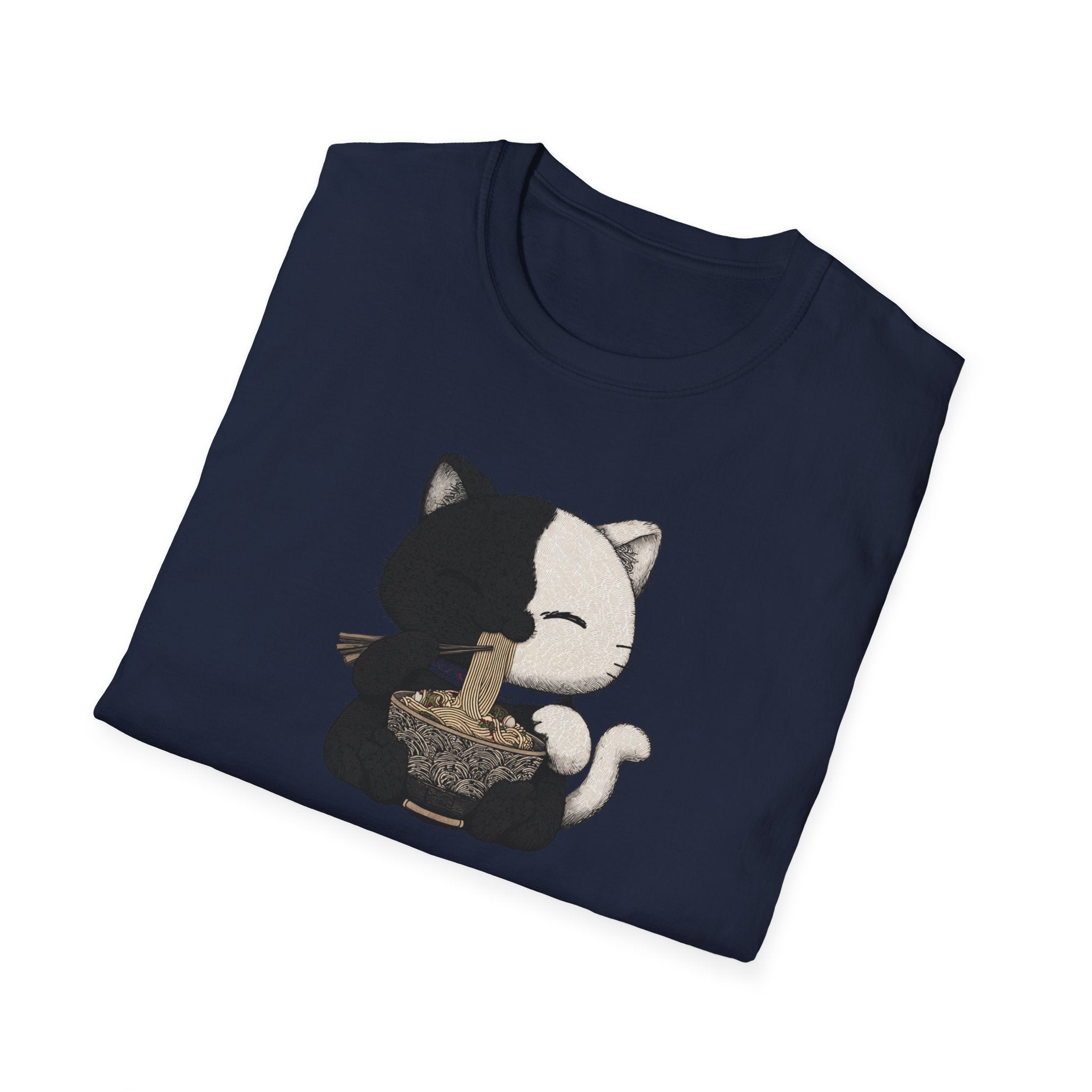 Unisex Softstyle T-Shirt, Cat eating Ramen