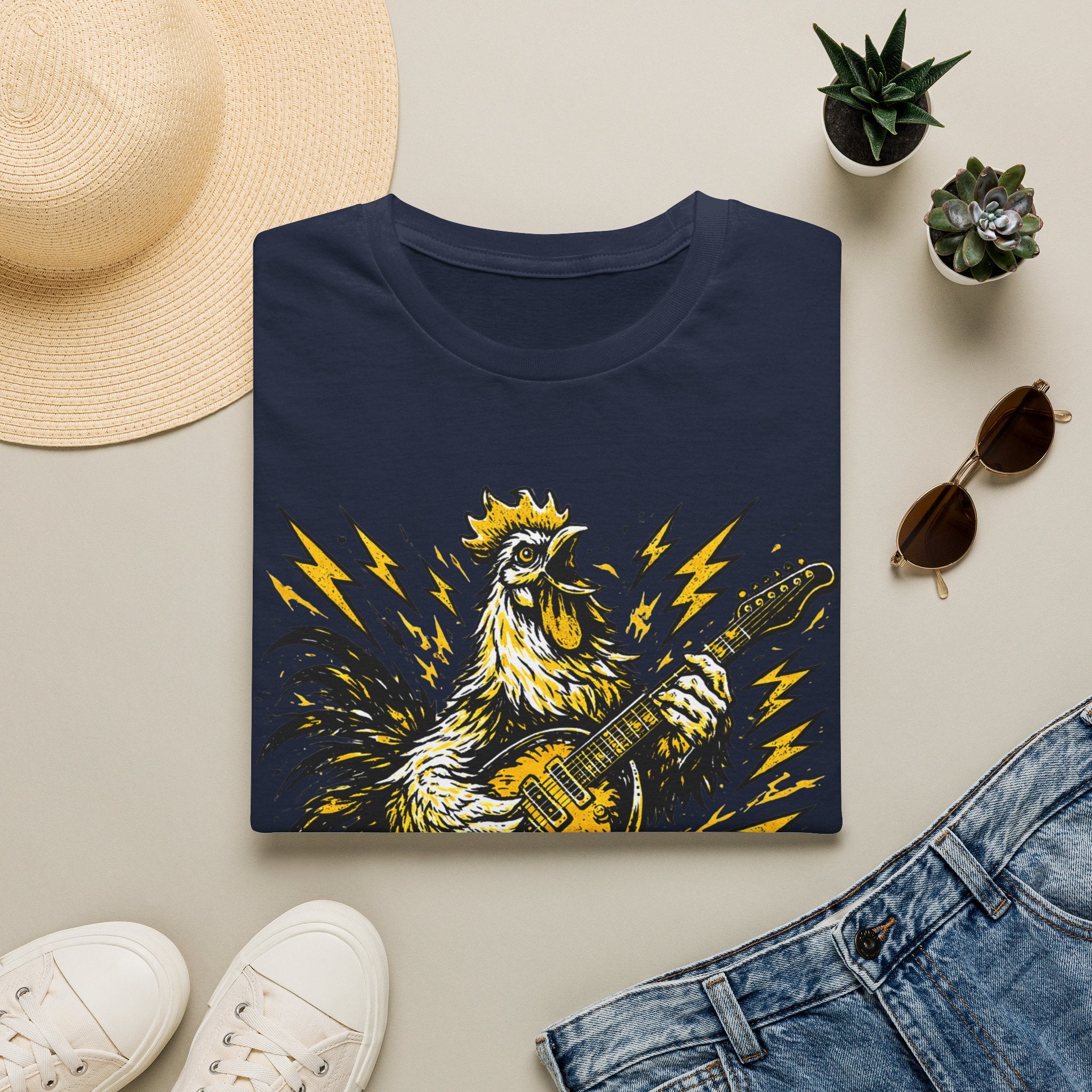 Unisex Softstyle T-Shirt, rooster playing guitar