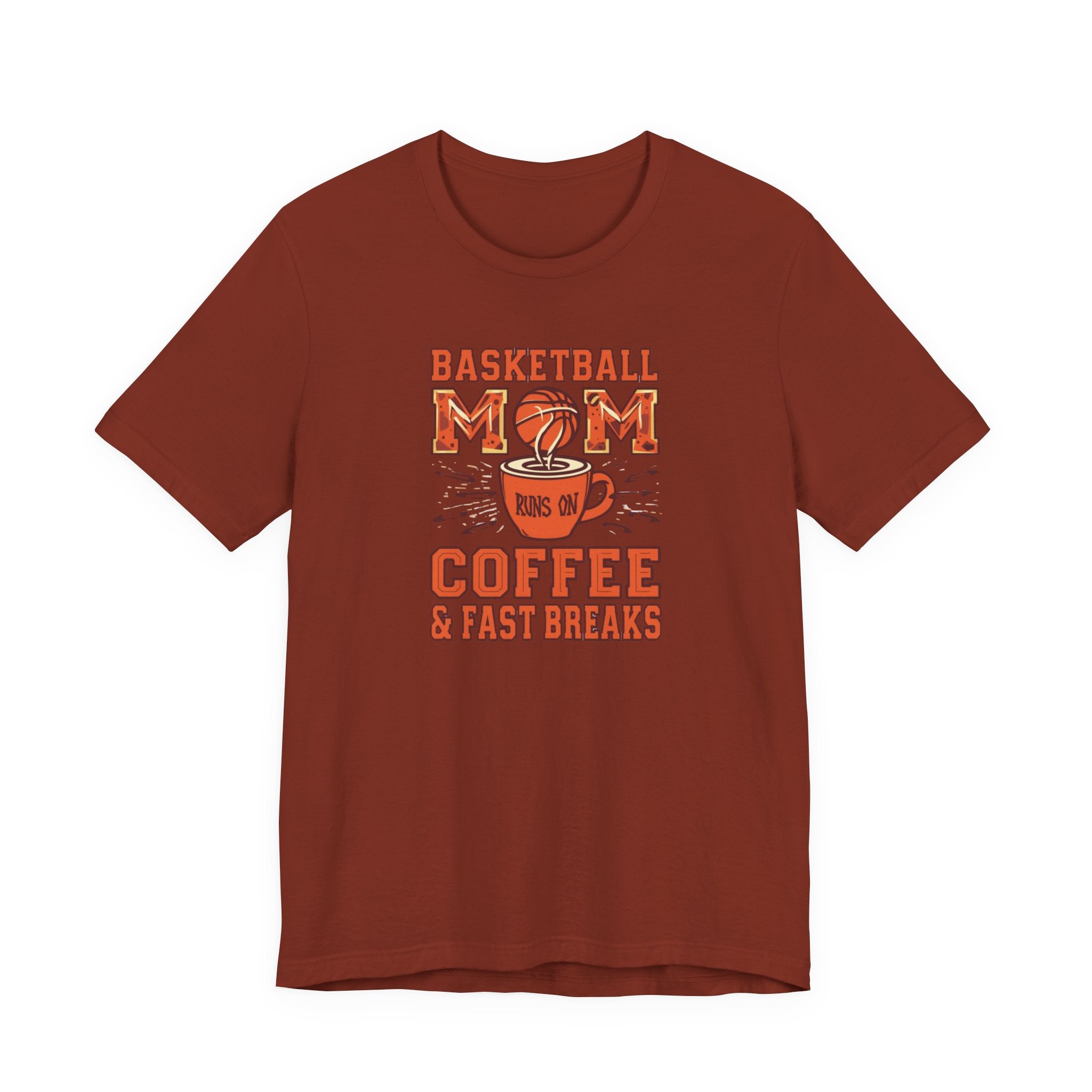 Unisex Jersey Short Sleeve Tee, Basketball Mom Shirt Runs on Coffee and Fast Breaks, Funny Sports Mom Tee, Mother’s Day Gift for Basketball Mom