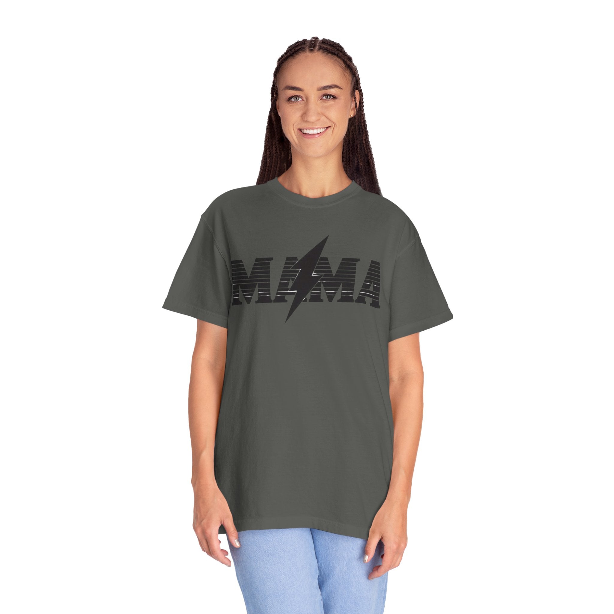 Unisex Garment-Dyed T-shirt, Mama Lightning Bolt Shirt, Minimalist Mama Tee, Trendy Mom Shirt