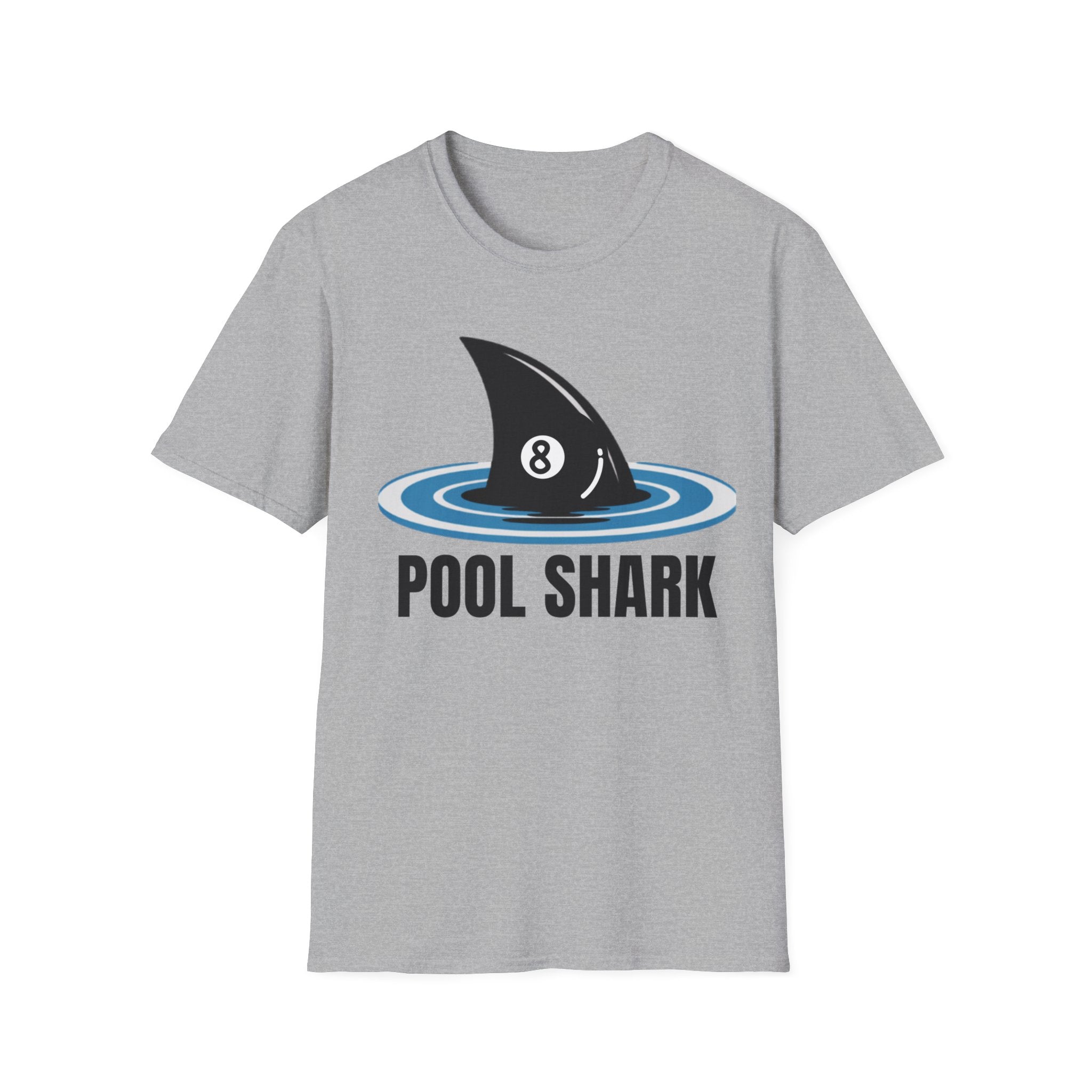 Unisex Softstyle T-Shirt, Minimalist Pool Shark Shirt, Modern Shark Billiards Tee, Simple Cue Sports Graphic