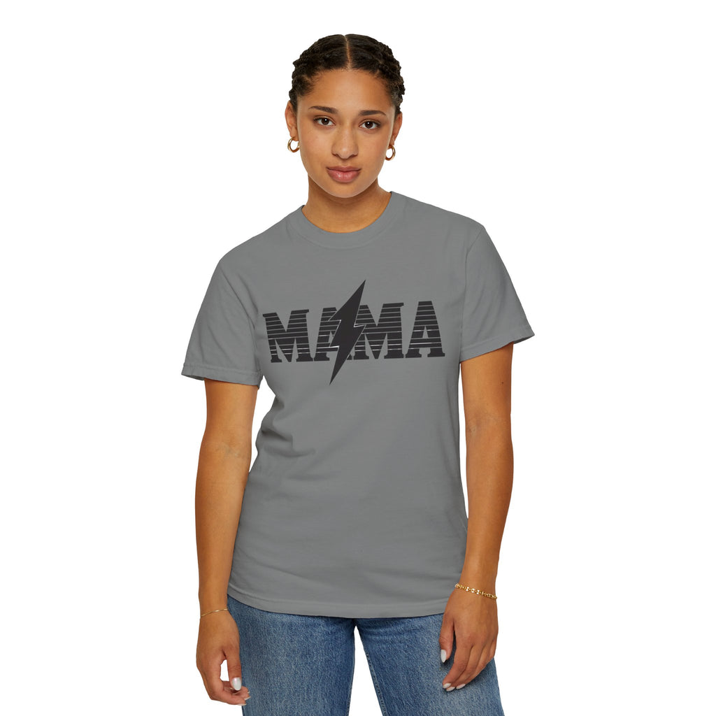 Unisex Garment-Dyed T-shirt, Mama Lightning Bolt Shirt, Minimalist Mama Tee, Trendy Mom Shirt