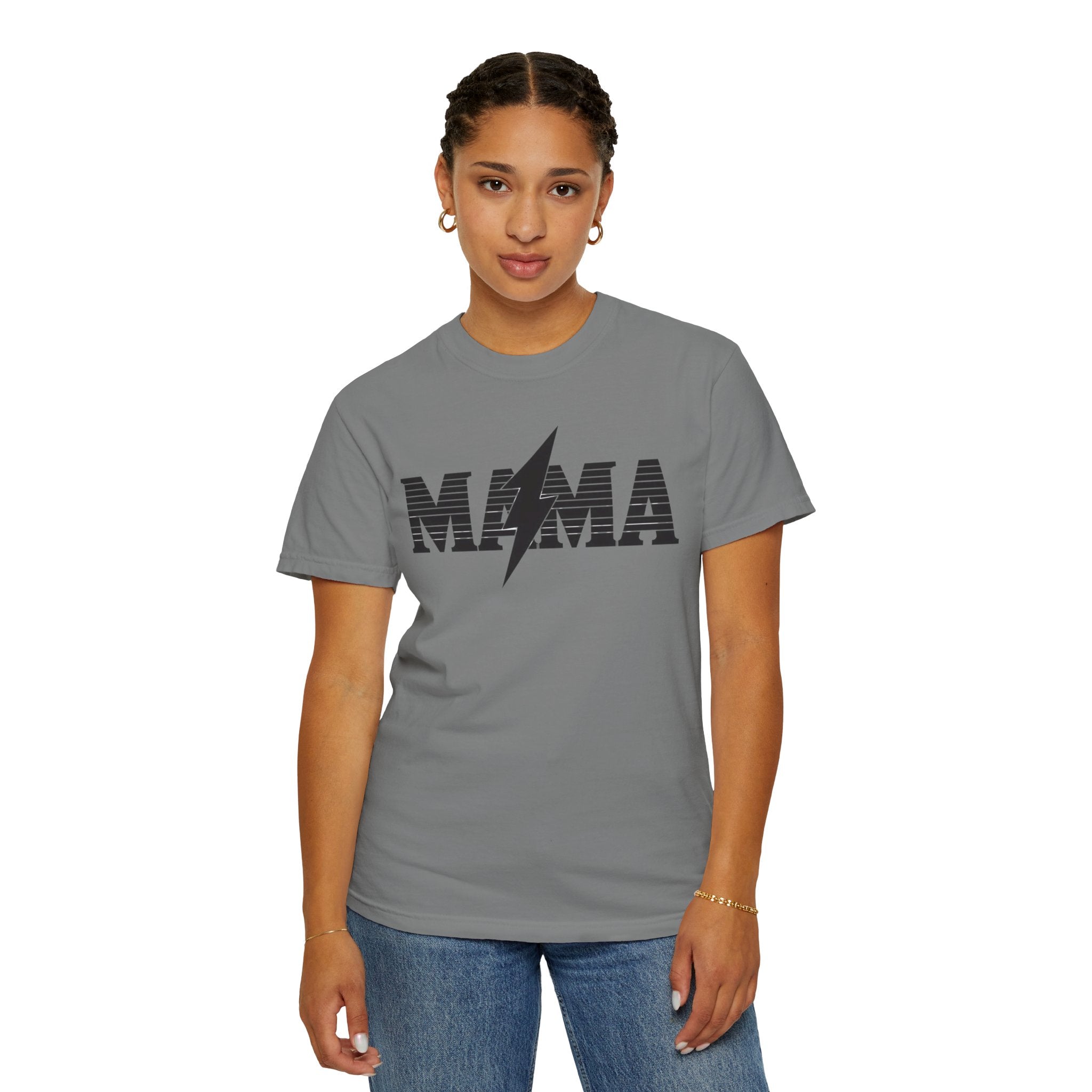 Unisex Garment-Dyed T-shirt, Mama Lightning Bolt Shirt, Minimalist Mama Tee, Trendy Mom Shirt