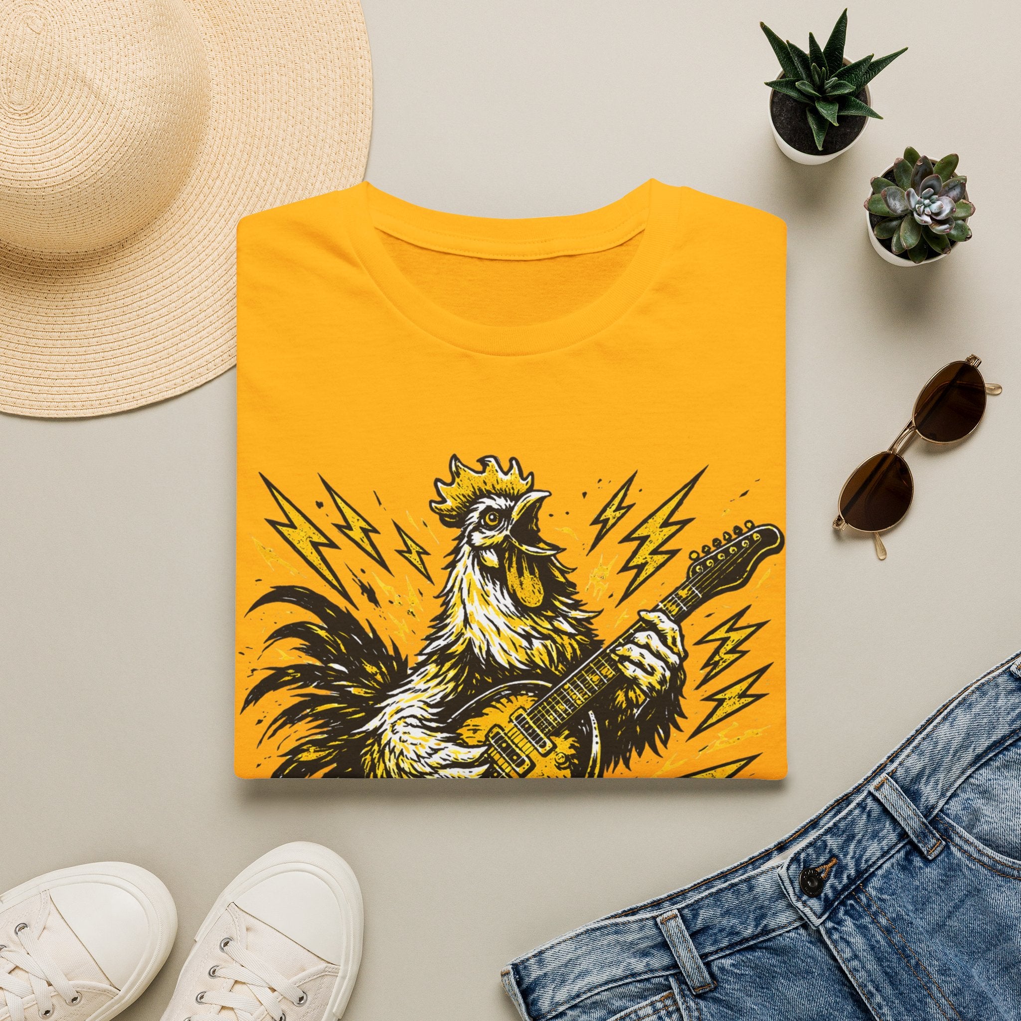 Unisex Softstyle T-Shirt, rooster playing guitar