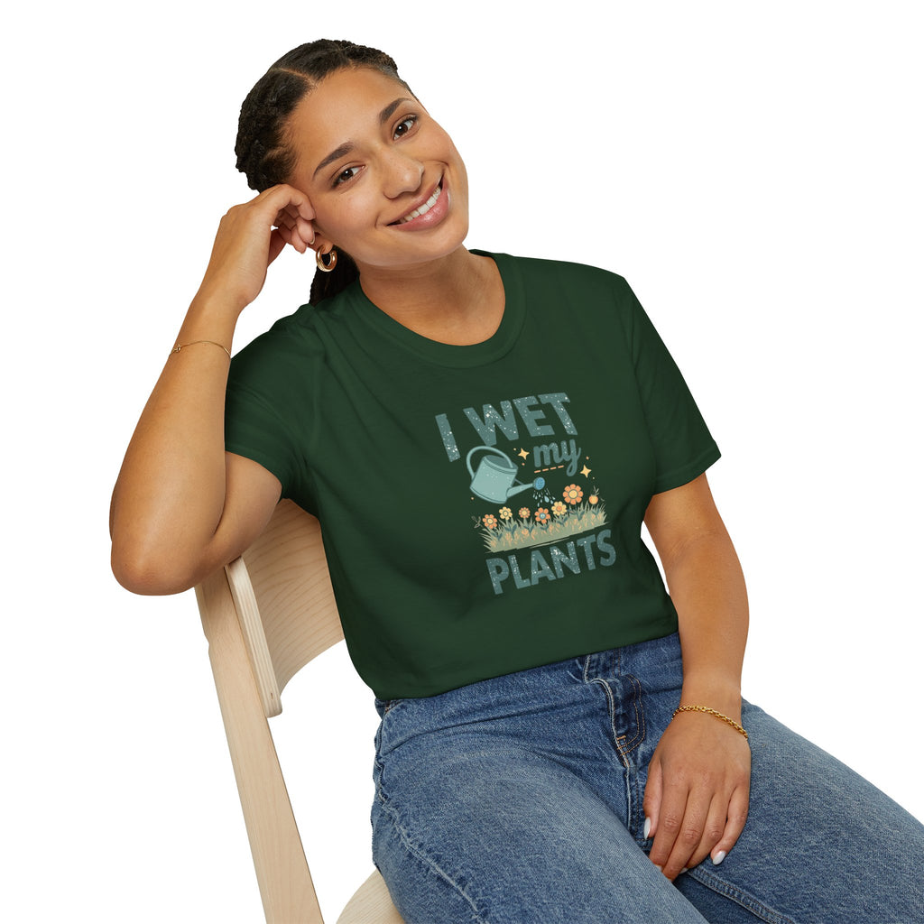 Unisex Softstyle T-Shirt,I Wet My Plants Shirt, Funny Plant Lover Tee, Gardening Humor Shirt, Spring Plant Mom Gift, Cute Garden Shirt