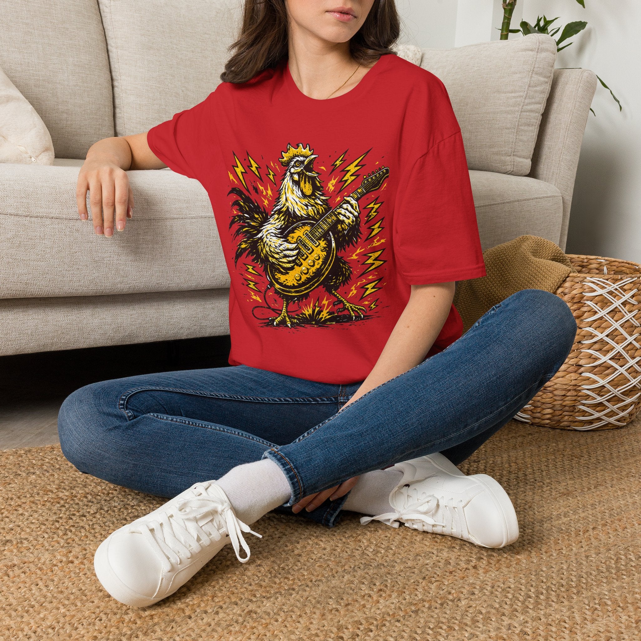 Unisex Softstyle T-Shirt, rooster playing guitar