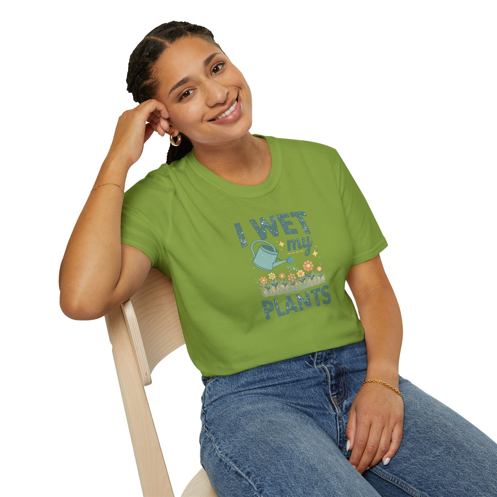 Unisex Softstyle T-Shirt,I Wet My Plants Shirt, Funny Plant Lover Tee, Gardening Humor Shirt, Spring Plant Mom Gift, Cute Garden Shirt