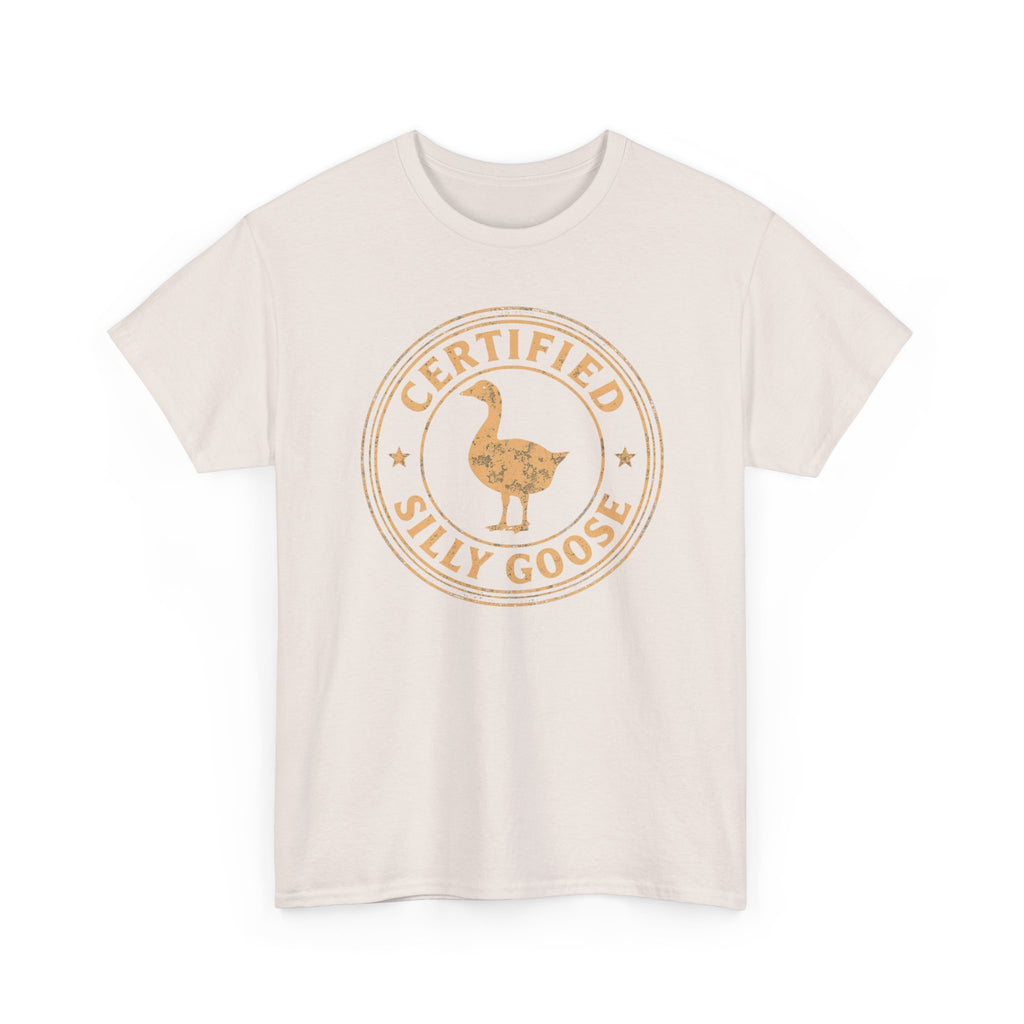 Unisex Heavy Cotton Tee, Certified Silly Goose Shirt, Funny Badge Tee, Goose Humor Shirt, Retro Stamp Design Shirt, Gift Idea