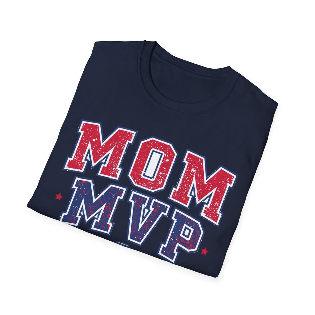 Unisex Softstyle T-Shirt, Mother’s Day Mom MVP Shirt, Most Valuable Mom T-Shirt, Sports Mom Gift, Baseball Football Mom Tee, Athletic Varsity Style Shirt