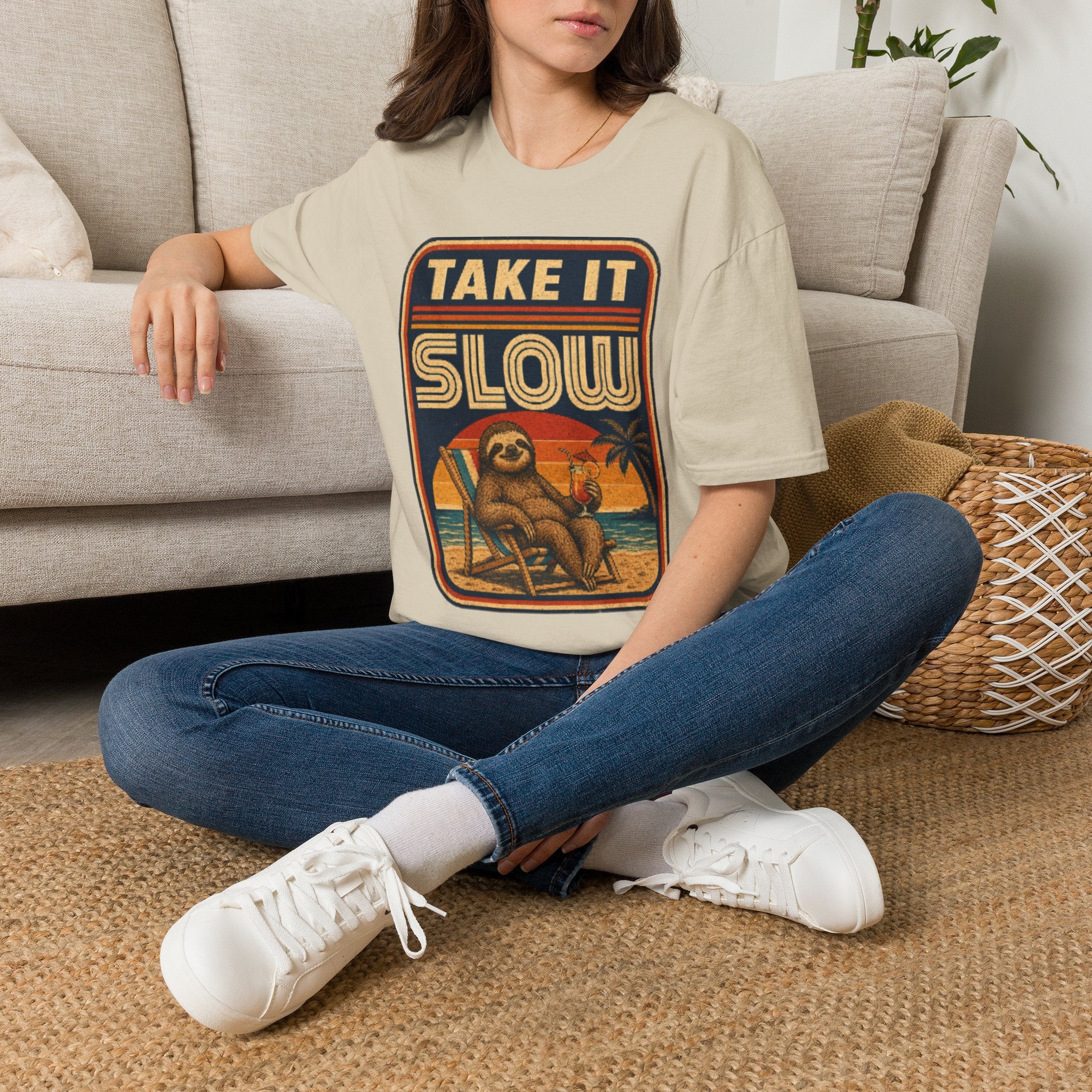 Unisex Softstyle T-Shirt, sloth chilling on beach