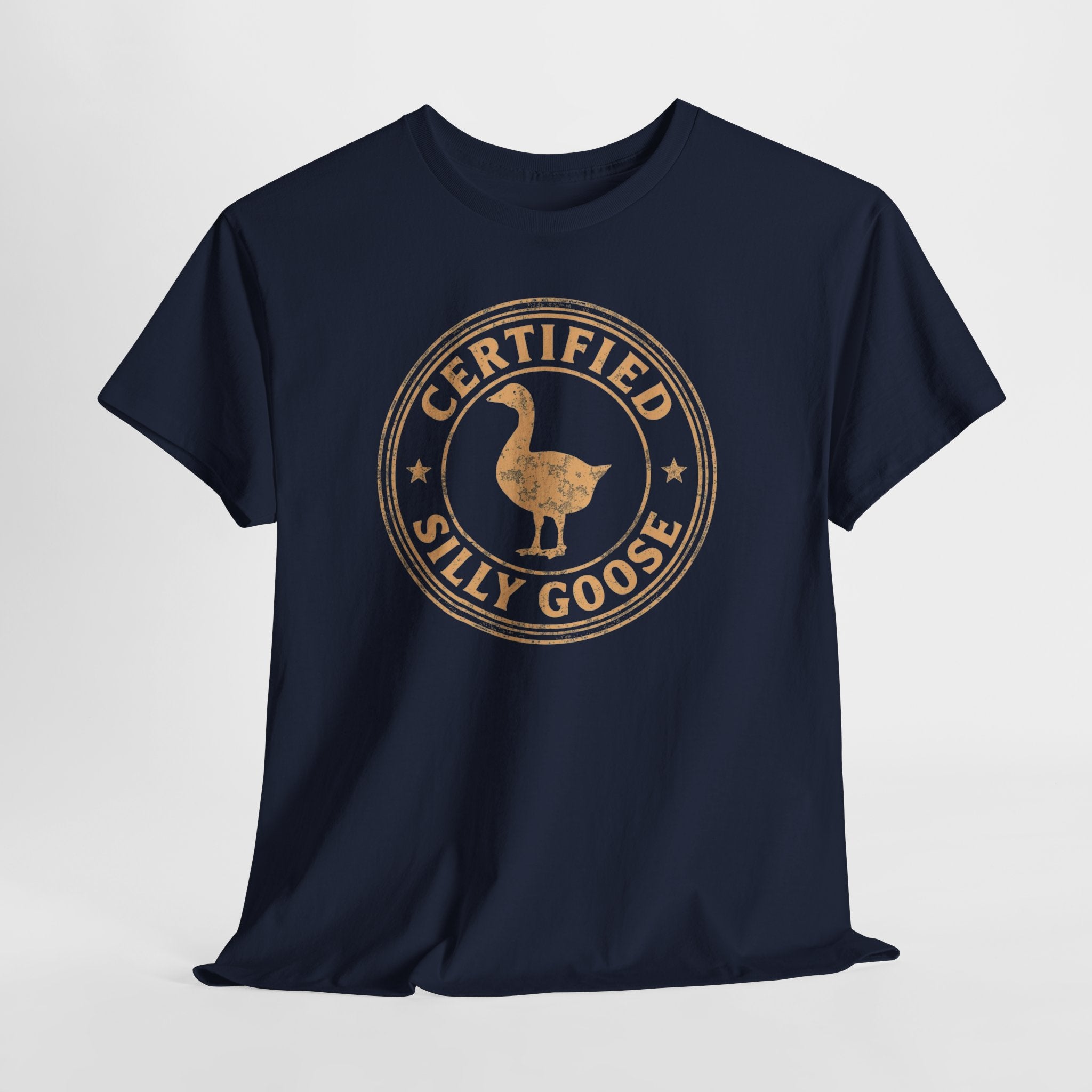 Unisex Heavy Cotton Tee, Certified Silly Goose Shirt, Funny Badge Tee, Goose Humor Shirt, Retro Stamp Design Shirt, Gift Idea