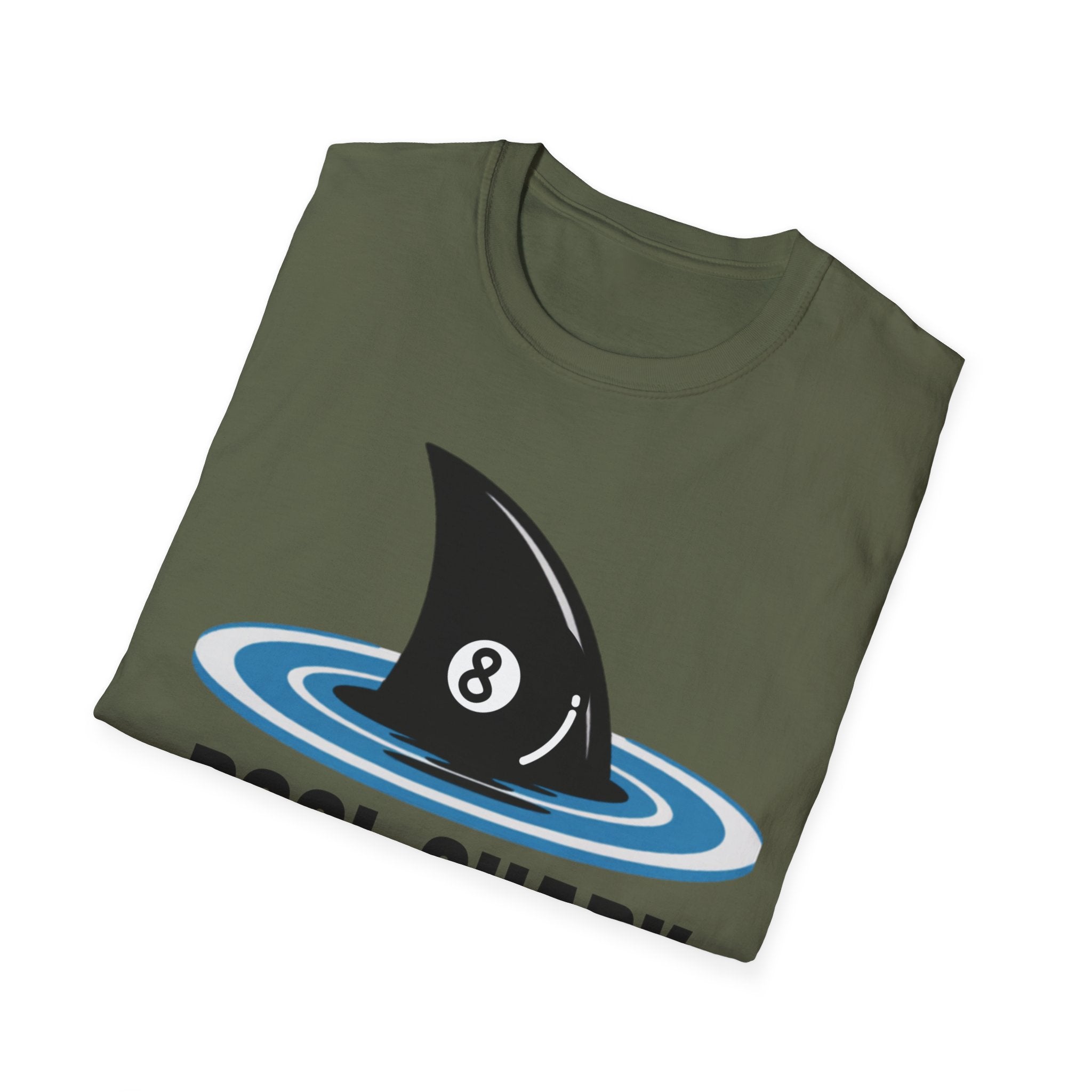 Unisex Softstyle T-Shirt, Minimalist Pool Shark Shirt, Modern Shark Billiards Tee, Simple Cue Sports Graphic