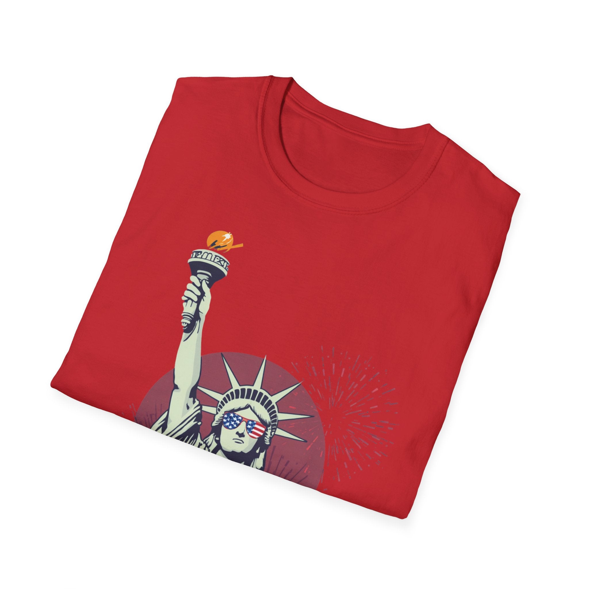 Unisex Softstyle T-Shirt,Happy Independence Day Statue of Liberty Shirt, Patriotic USA Tee, Minimal July 4th Shirt