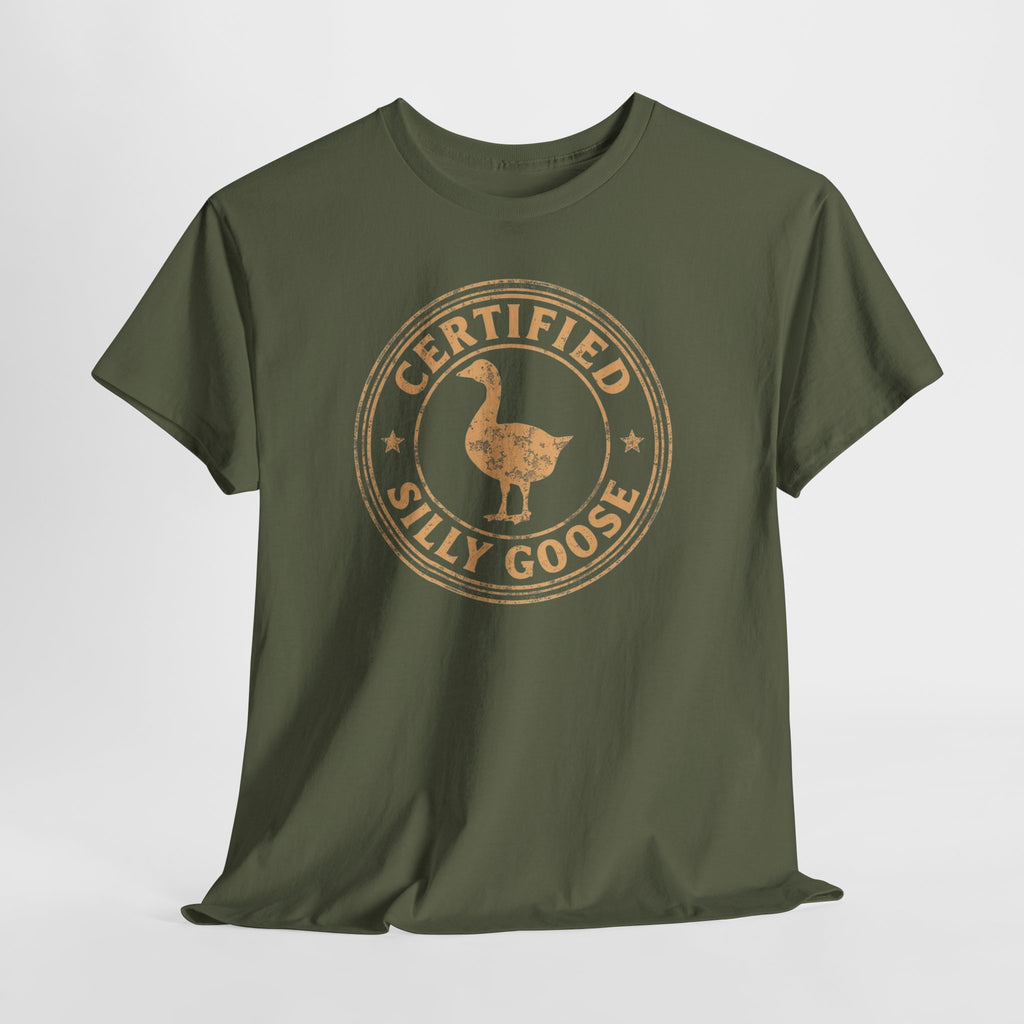 Unisex Heavy Cotton Tee, Certified Silly Goose Shirt, Funny Badge Tee, Goose Humor Shirt, Retro Stamp Design Shirt, Gift Idea