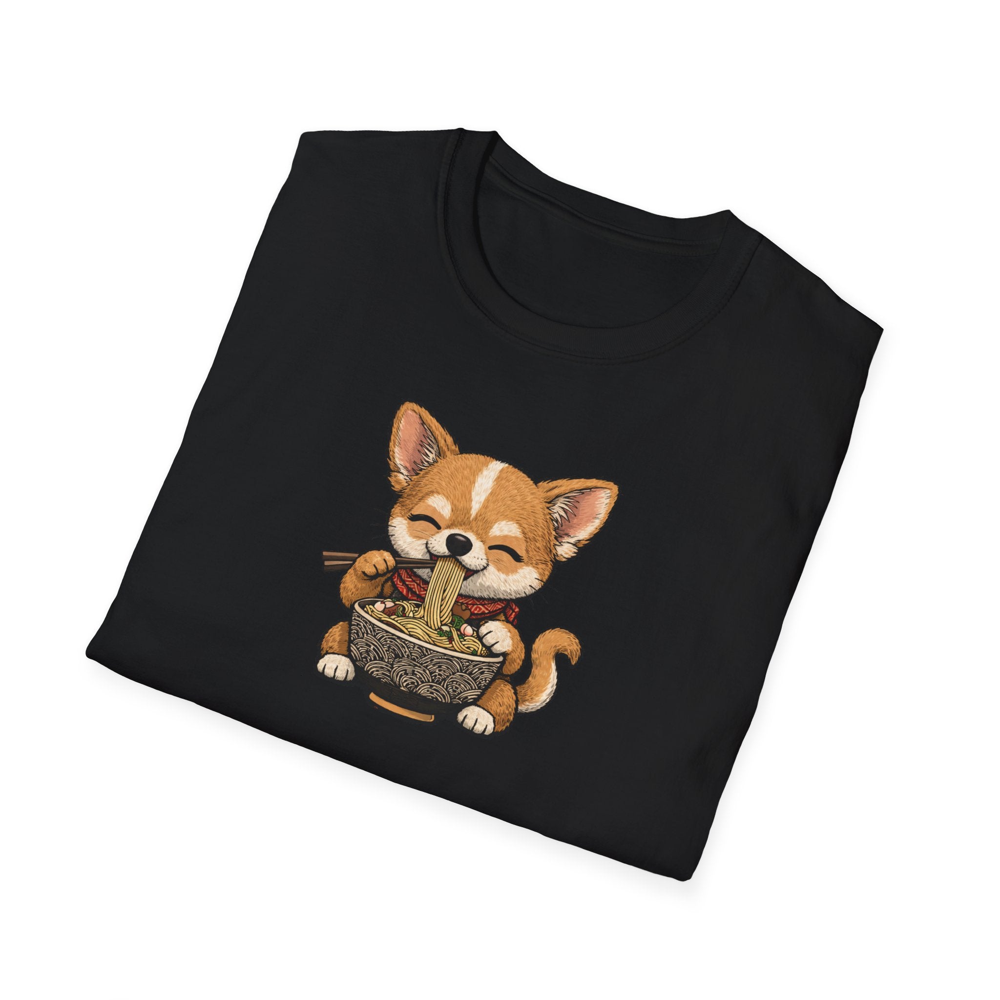 Unisex Softstyle T-Shirt, ramen eating dog