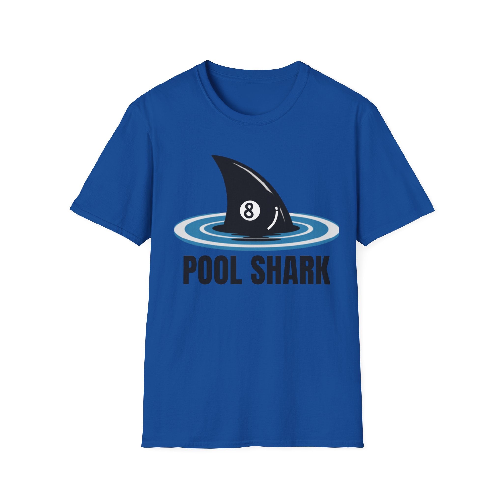 Unisex Softstyle T-Shirt, Minimalist Pool Shark Shirt, Modern Shark Billiards Tee, Simple Cue Sports Graphic