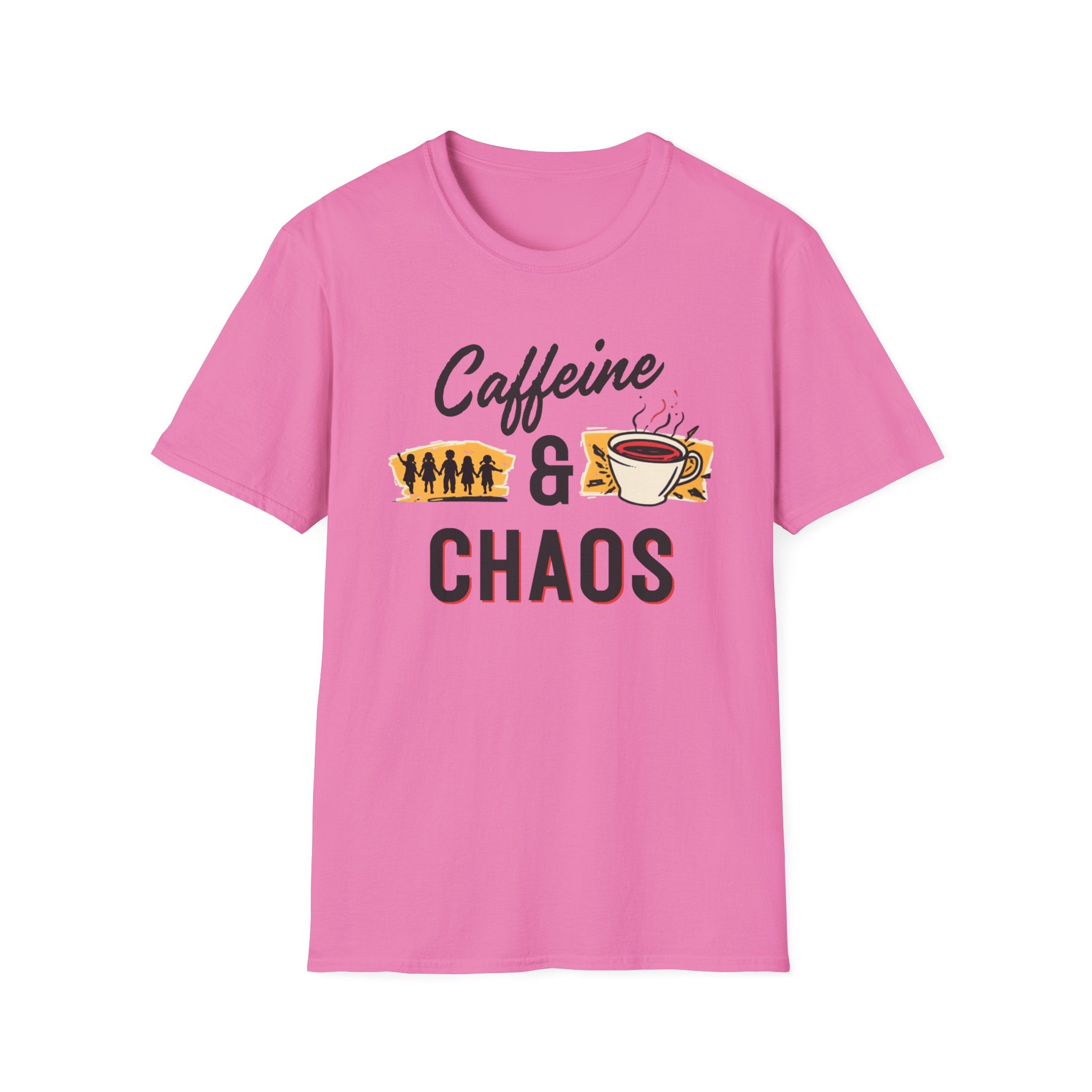 Unisex Softstyle T-Shirt, Caffeine and Chaos Shirt, Coffee Mom Tee, Funny Mom Life Shirt
