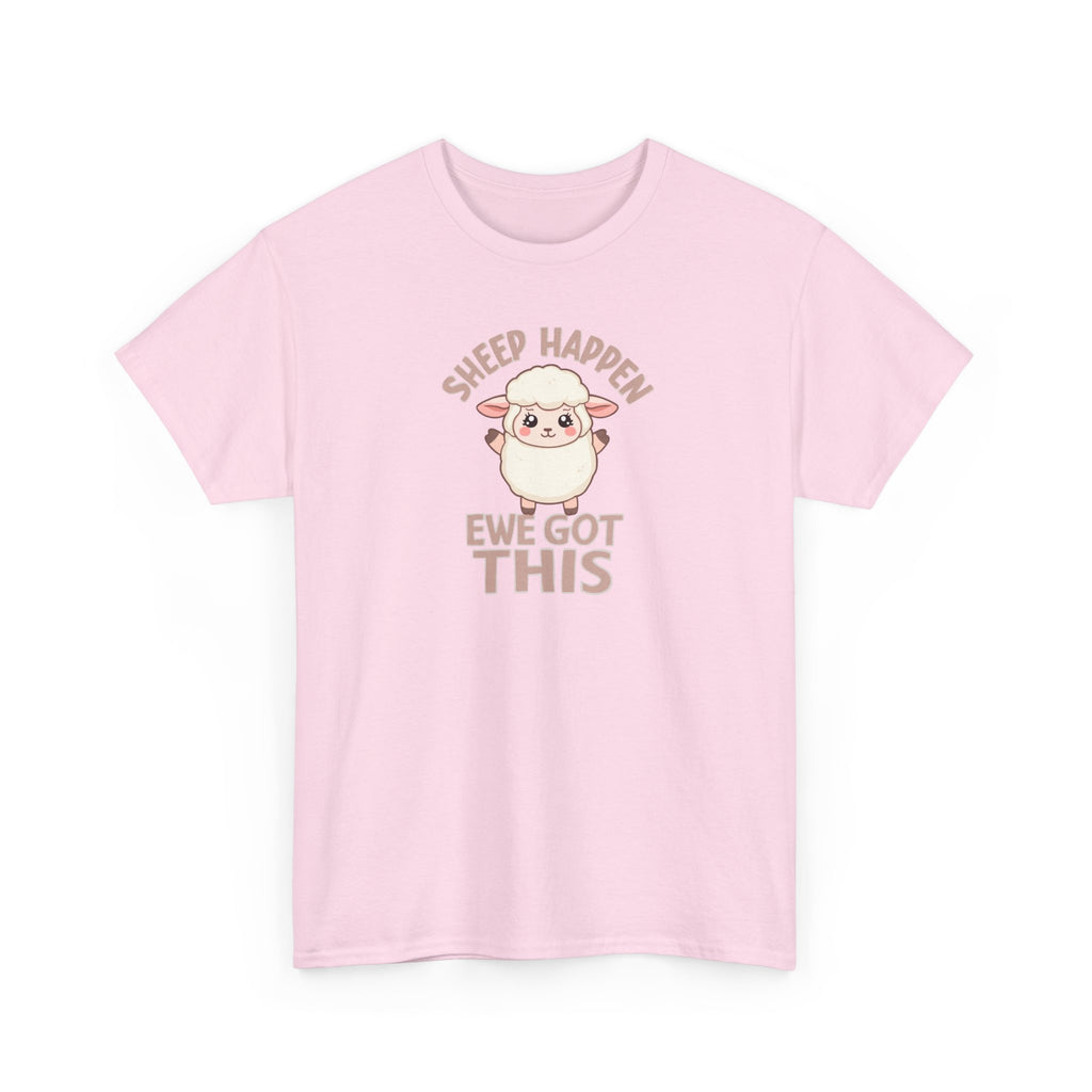 Unisex Heavy Cotton Tee,Sheep Happen Ewe Got This Shirt, Motivational Sheep Tee, Cute Positive Animal Shirt, Encouragement Gift, Funny Sheep Pun T-Shirt