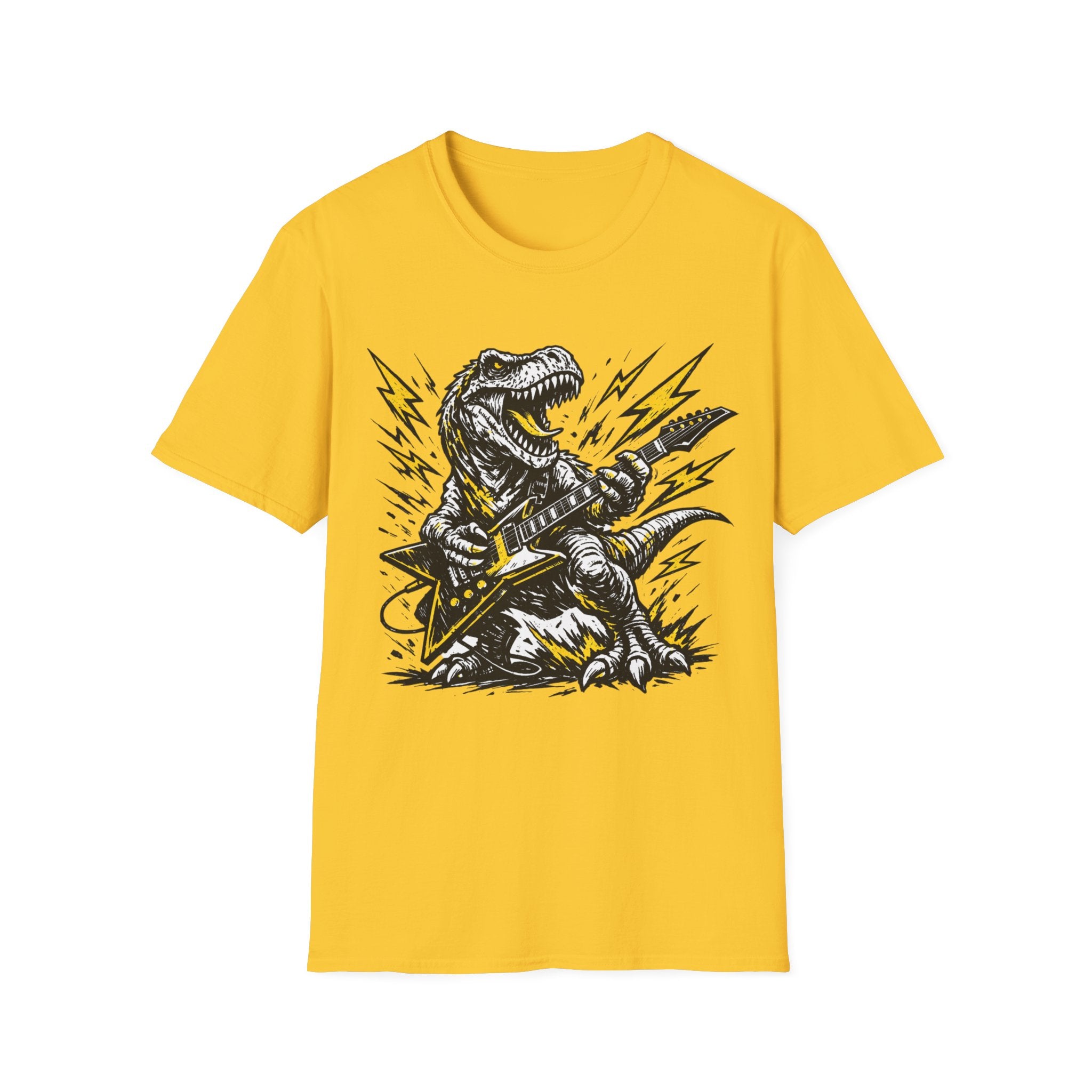 Unisex Softstyle T-Shirt, t-rex playing guitar