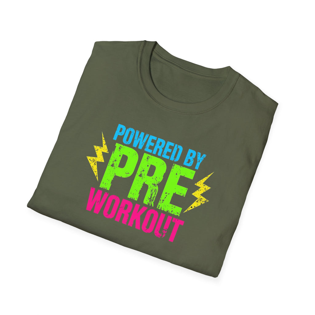 Unisex Softstyle T-Shirt,Powered By Pre Workout Shirt, Gym Motivation Tee, Fitness Lover Shirt, Bodybuilding Shirt, Comfort Colors Gym Tee