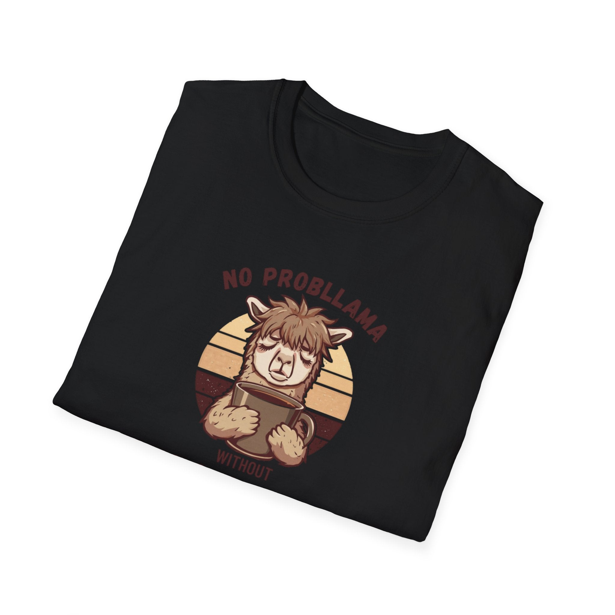 Unisex Softstyle T-Shirt, No Probllama Without Coffee Shirt, Funny Alpaca Coffee Tee, Sarcastic Morning Shirt, Coffee Addict Gift, Cute Animal Pun T-Shirt