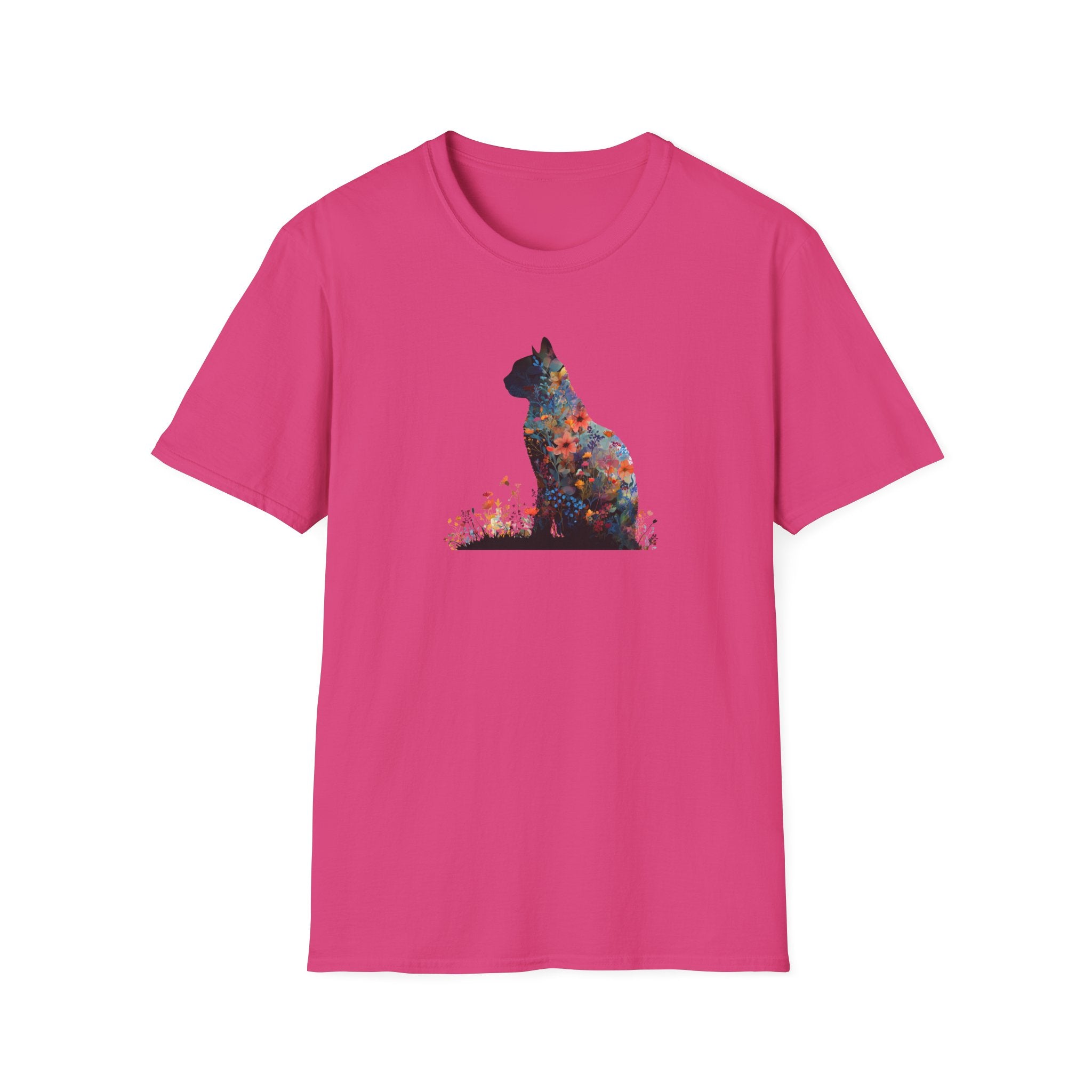 Unisex Softstyle T-Shirt, Floweral Cat