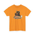 Unisex Heavy Cotton Tee, cat eating sushi