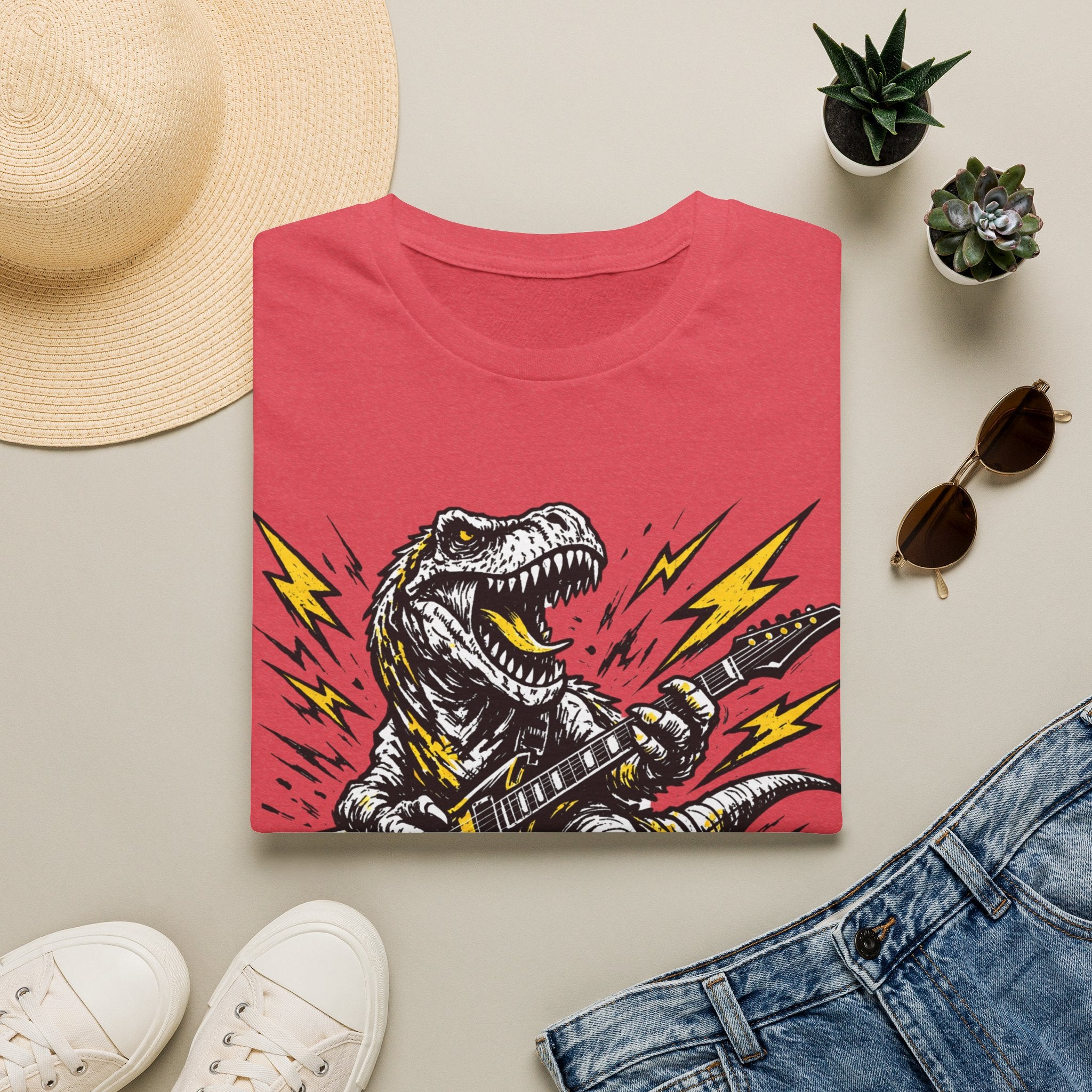 Unisex Softstyle T-Shirt, t-rex playing guitar