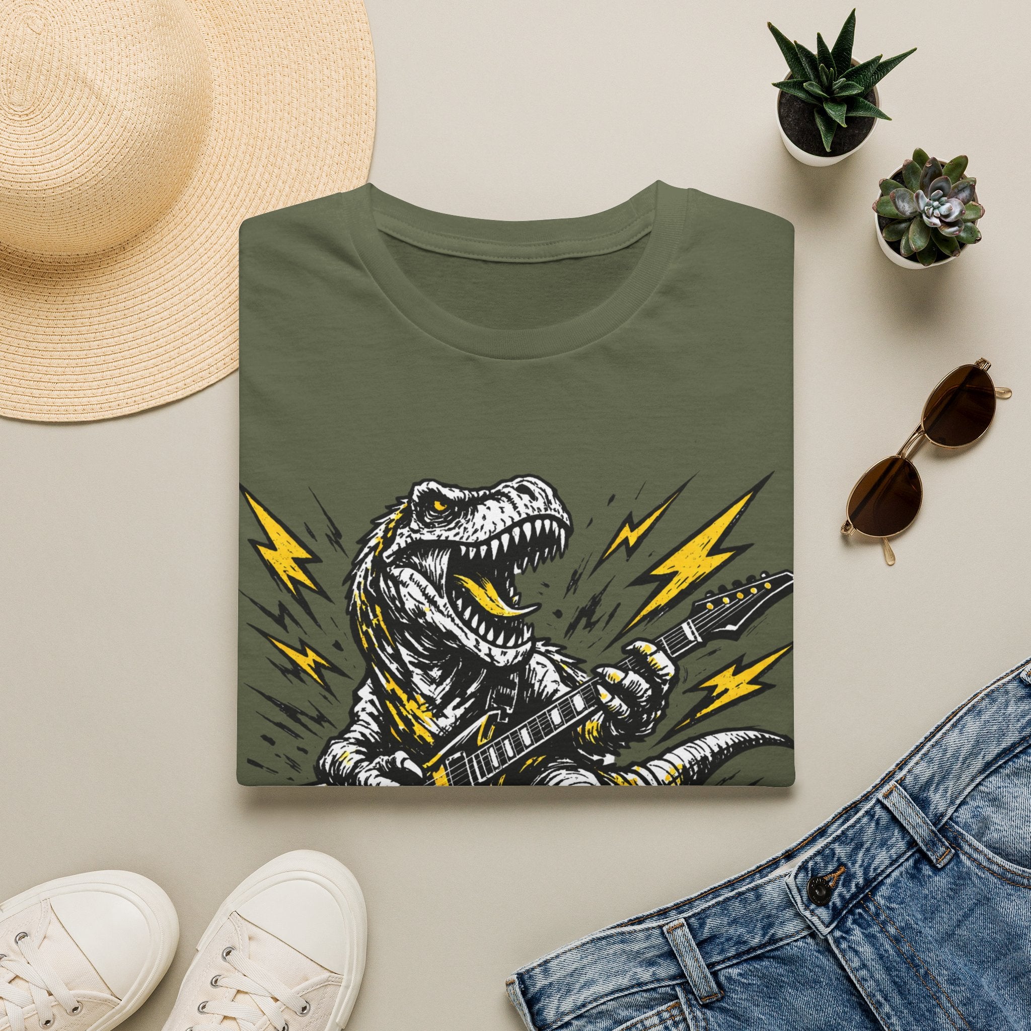 Unisex Softstyle T-Shirt, t-rex playing guitar