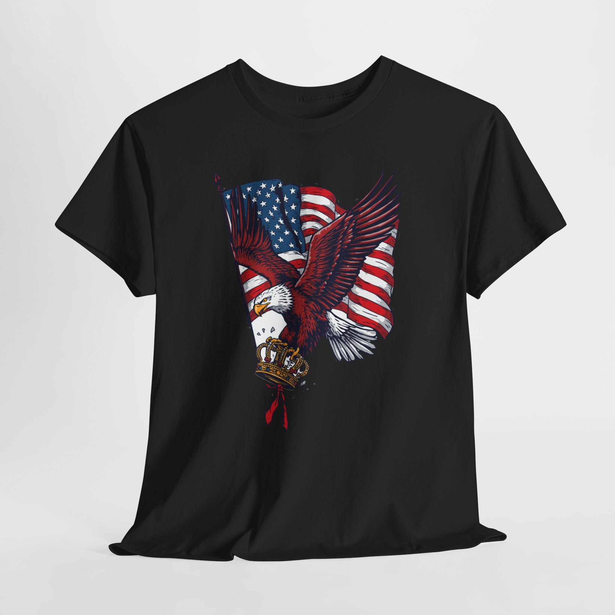 Unisex Heavy Cotton Tee, Patriotic Eagle No King Shirt, American Freedom Tee, Bald Eagle USA Shirt, Anti King Graphic Tee, USA Flag Shirt