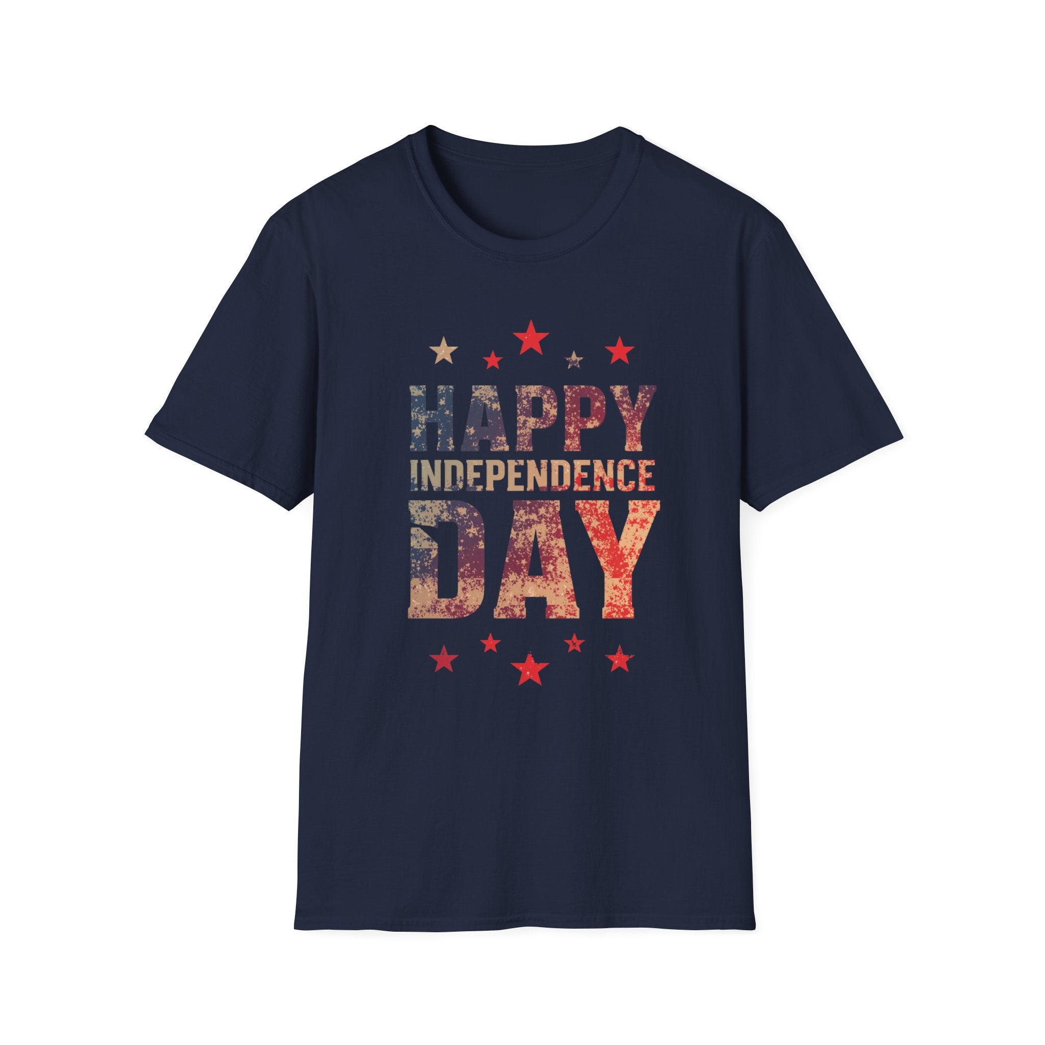 Unisex Softstyle T-Shirt, Happy Independence Day Minimal Shirt, Modern Patriotic Tee, Simple USA Shirt