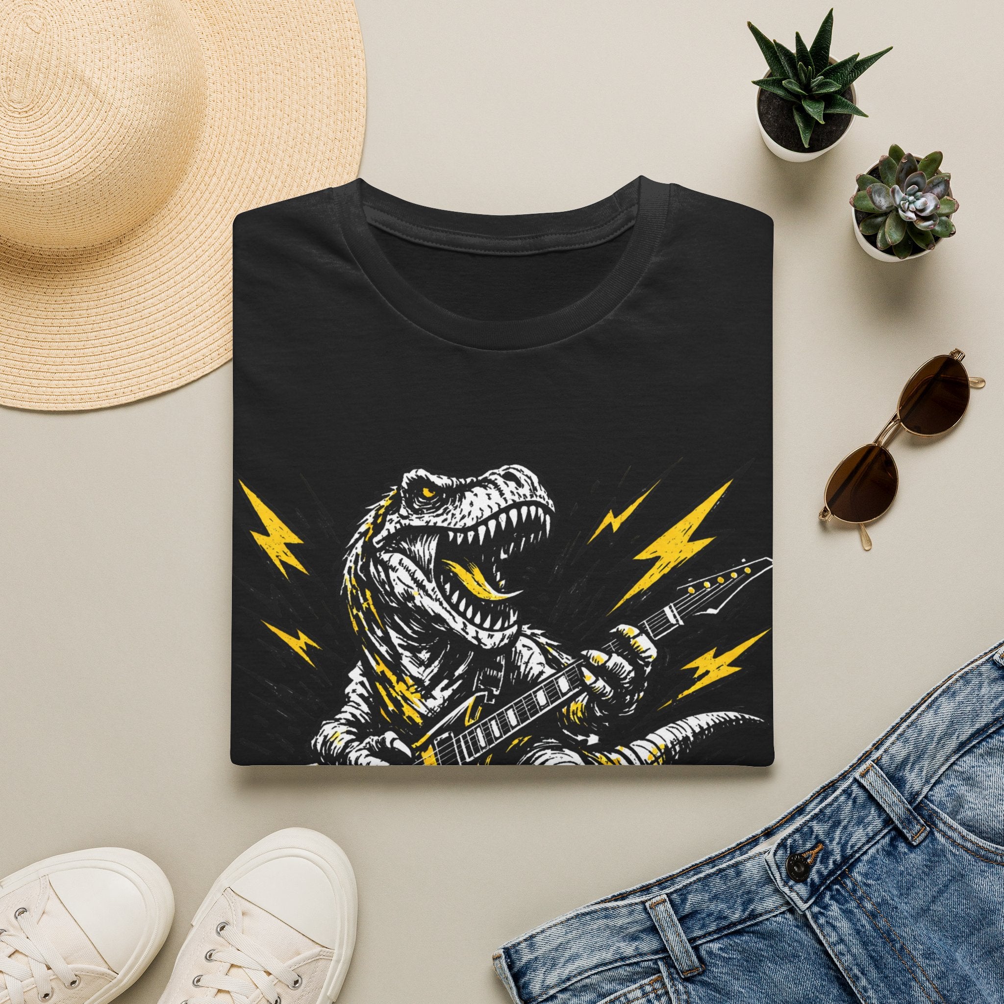 Unisex Softstyle T-Shirt, t-rex playing guitar