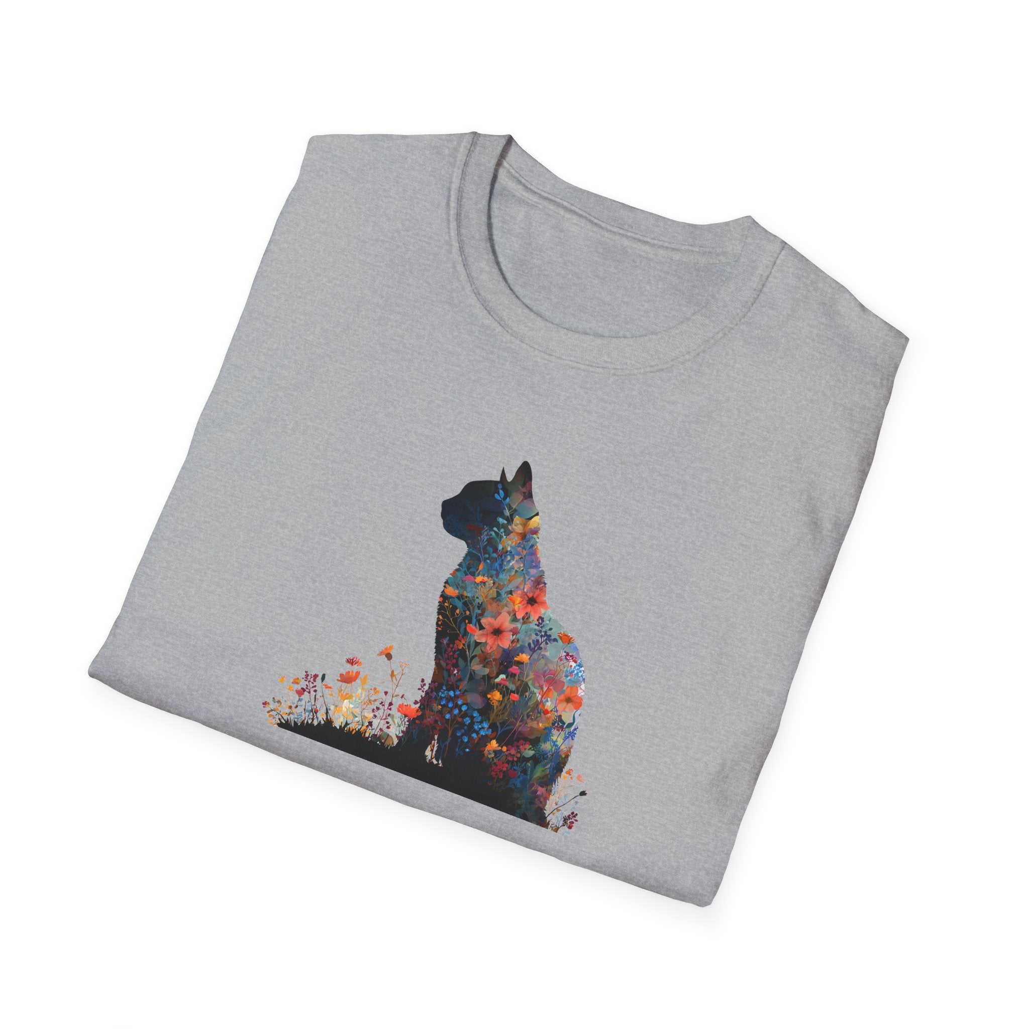 Unisex Softstyle T-Shirt, Floweral Cat