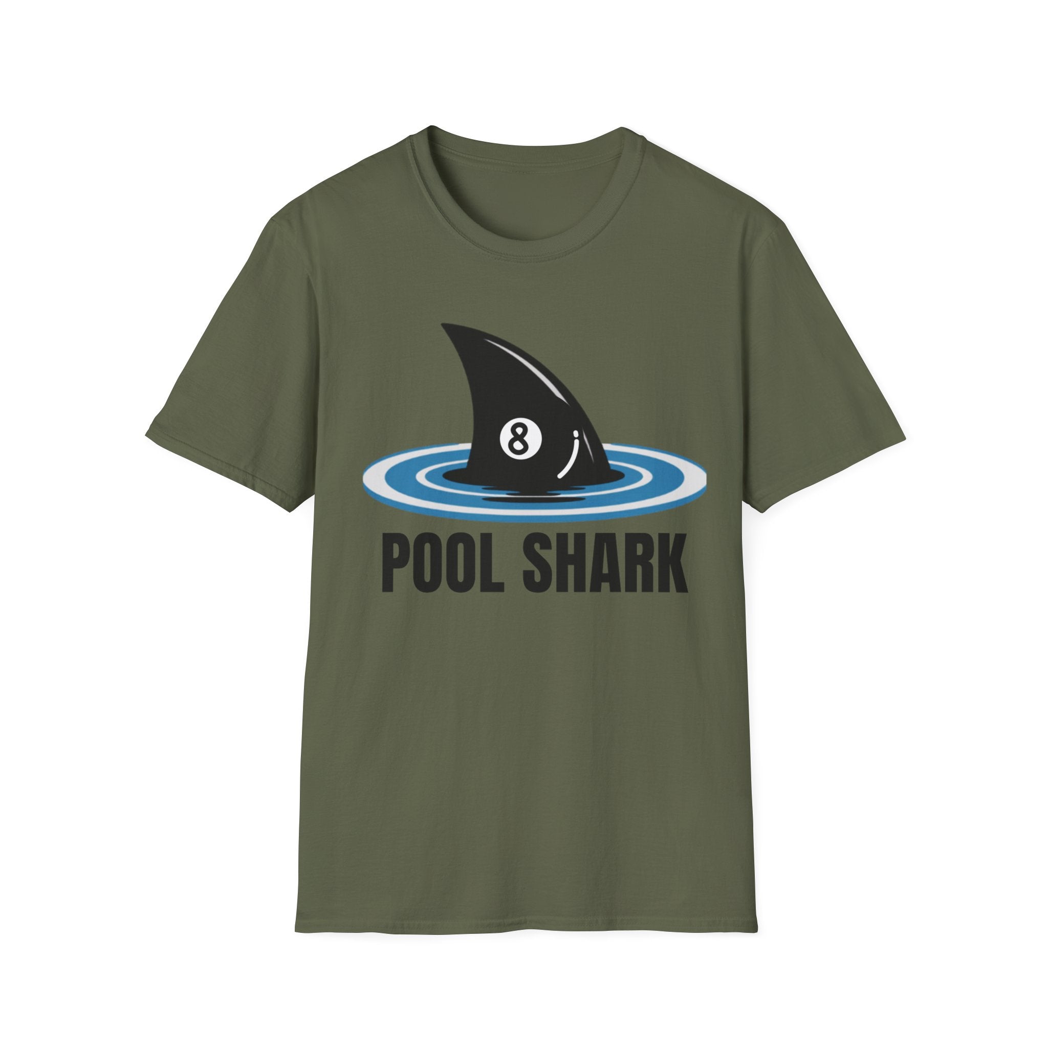Unisex Softstyle T-Shirt, Minimalist Pool Shark Shirt, Modern Shark Billiards Tee, Simple Cue Sports Graphic