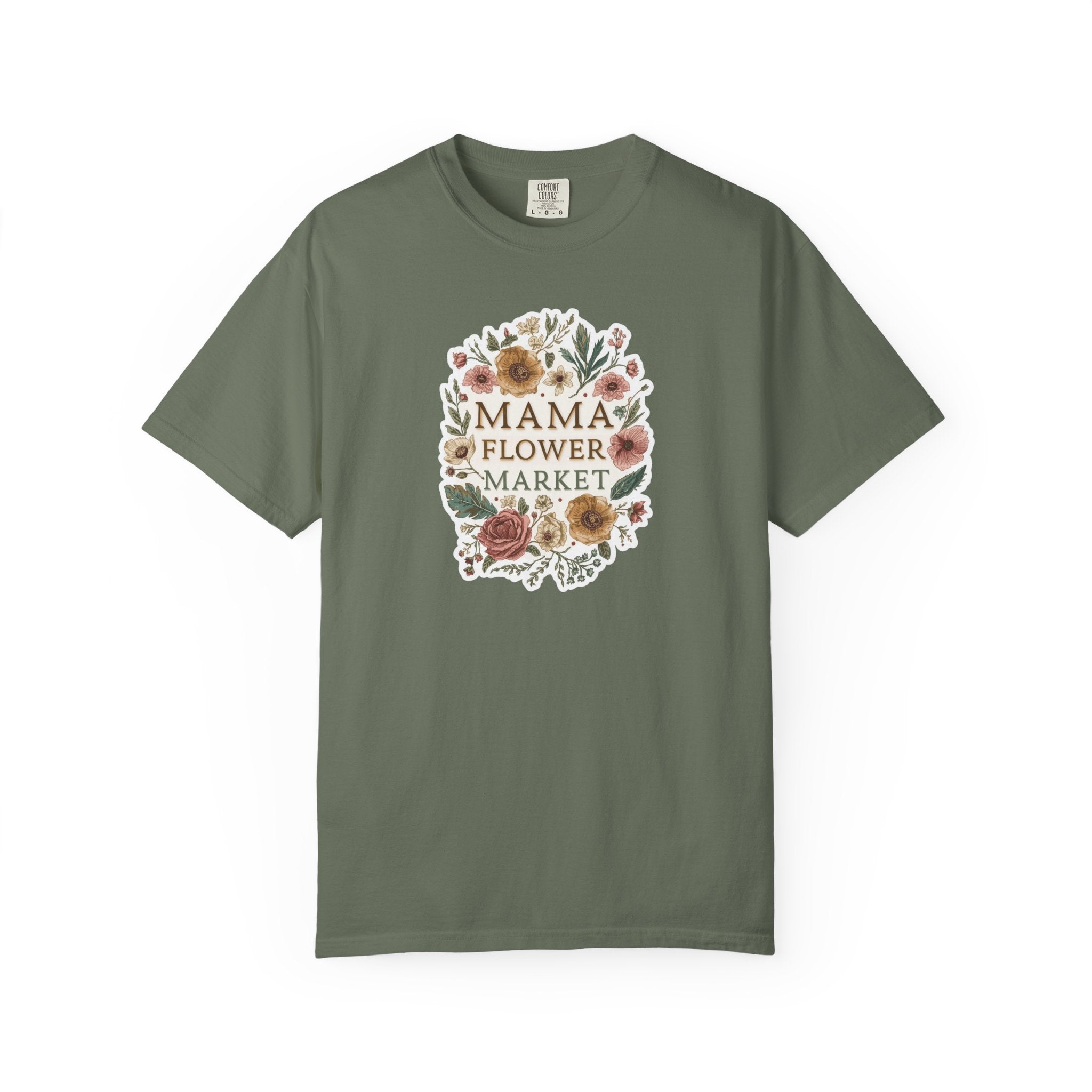 Unisex Garment-Dyed T-shirt, Mama Flower Market Shirt, Floral Mom Tee, Cottagecore Mom Shirt