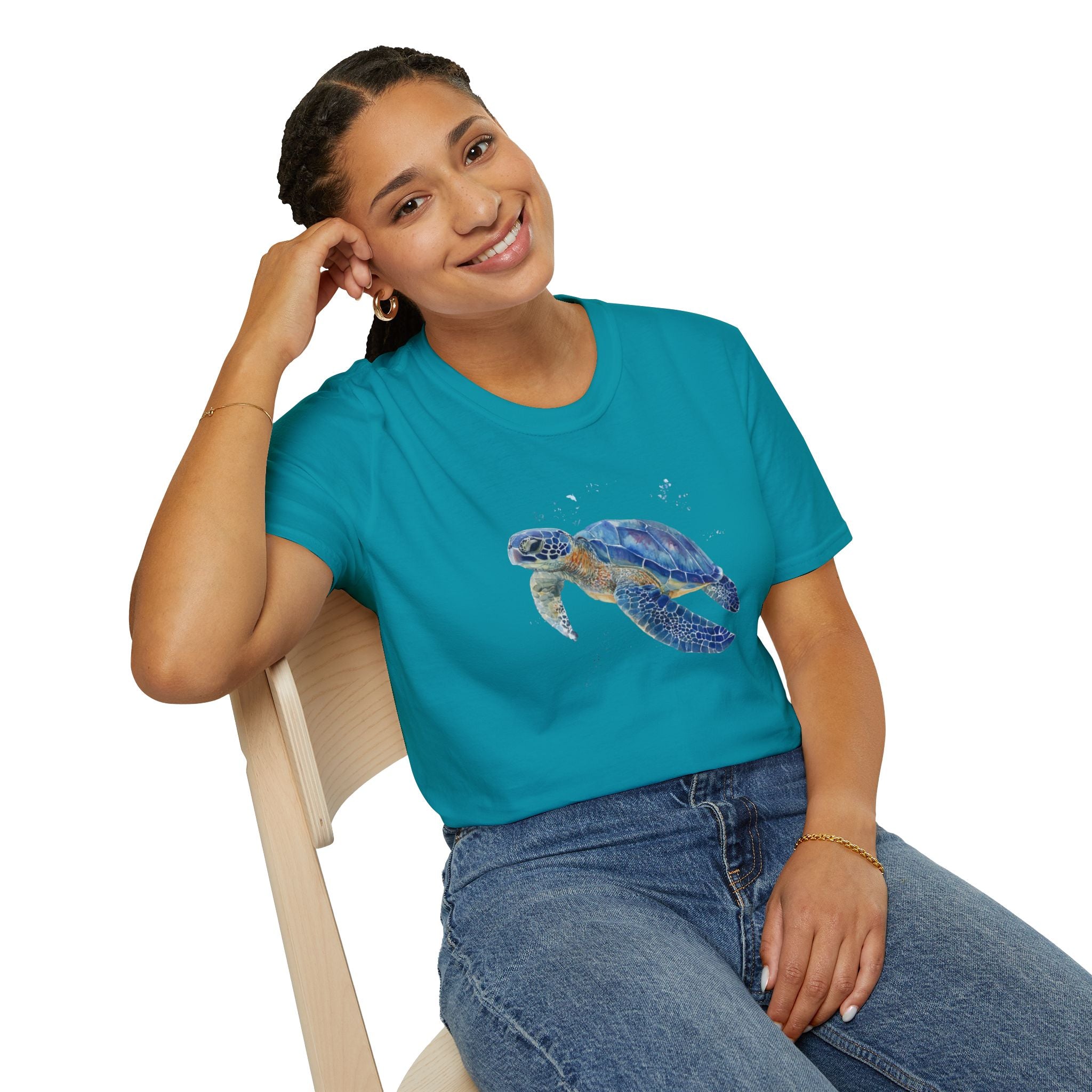 Unisex Softstyle ,T-Shirt Water Color Sea Turtle