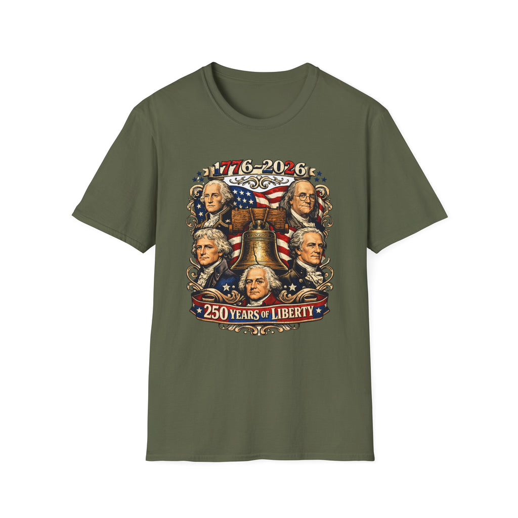 Unisex Softstyle T-Shirt, 250 Years of Liberty Shirt, Founding Fathers Tee, America 1776 2026 Patriotic T-Shirt