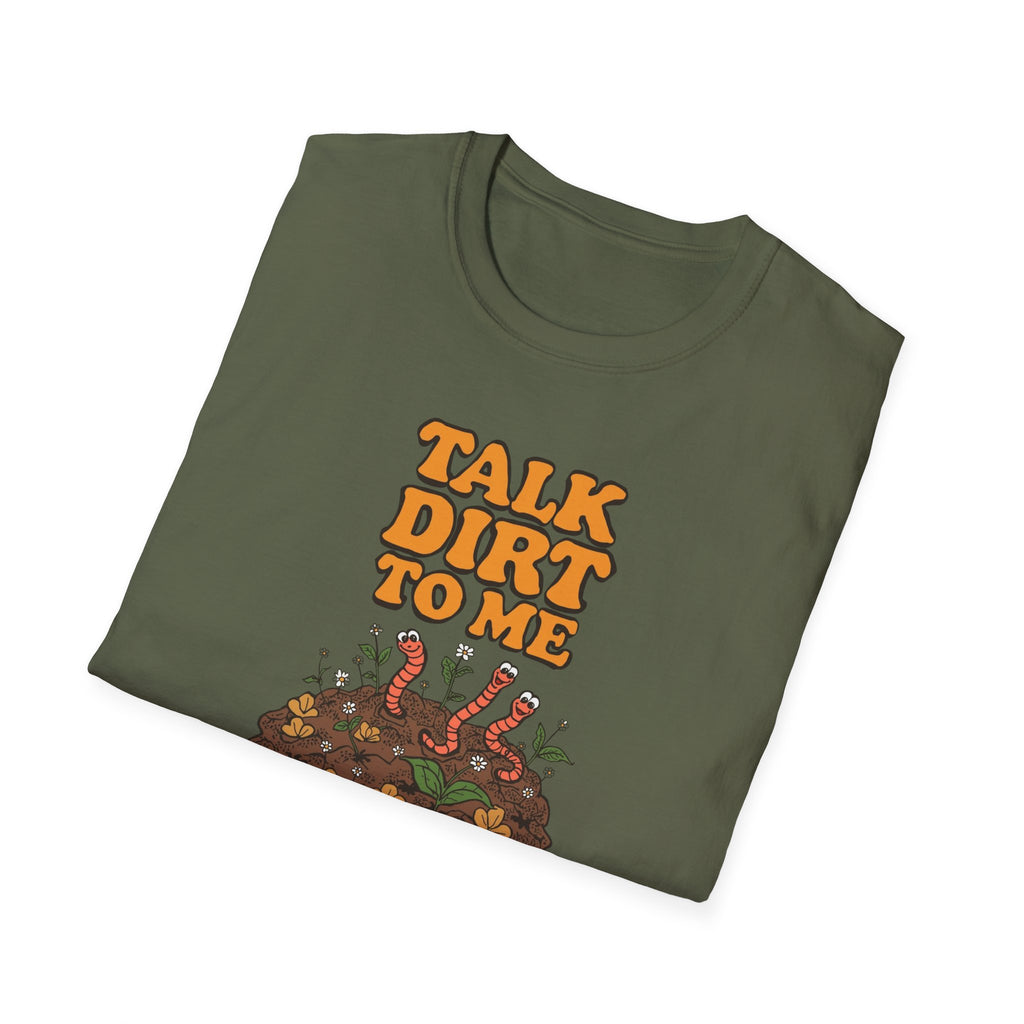 Unisex Softstyle T-Shirt,Talk Dirt To Me Shirt, Funny Gardener T-Shirt, Retro Gardening Tee, Plant Lover Gift, Spring Garden Shirt Women Men