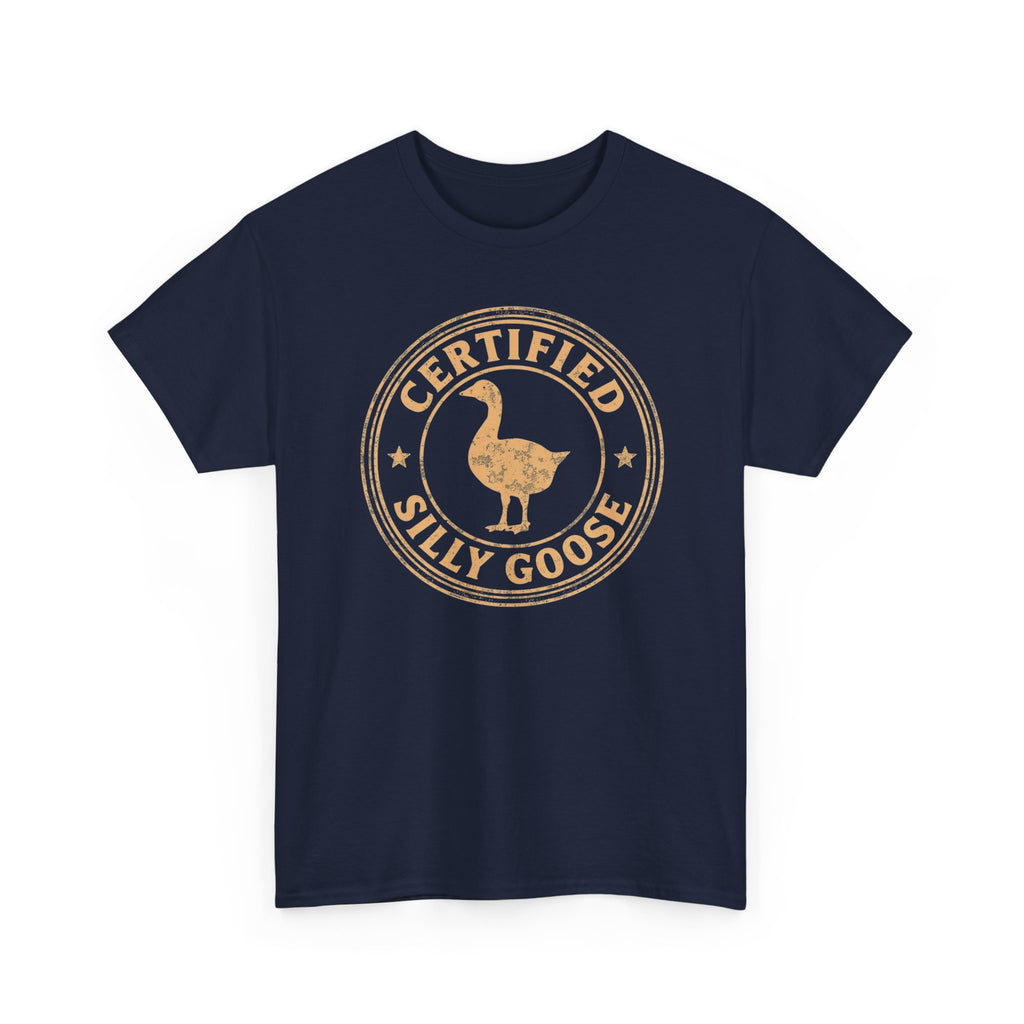 Unisex Heavy Cotton Tee, Certified Silly Goose Shirt, Funny Badge Tee, Goose Humor Shirt, Retro Stamp Design Shirt, Gift Idea