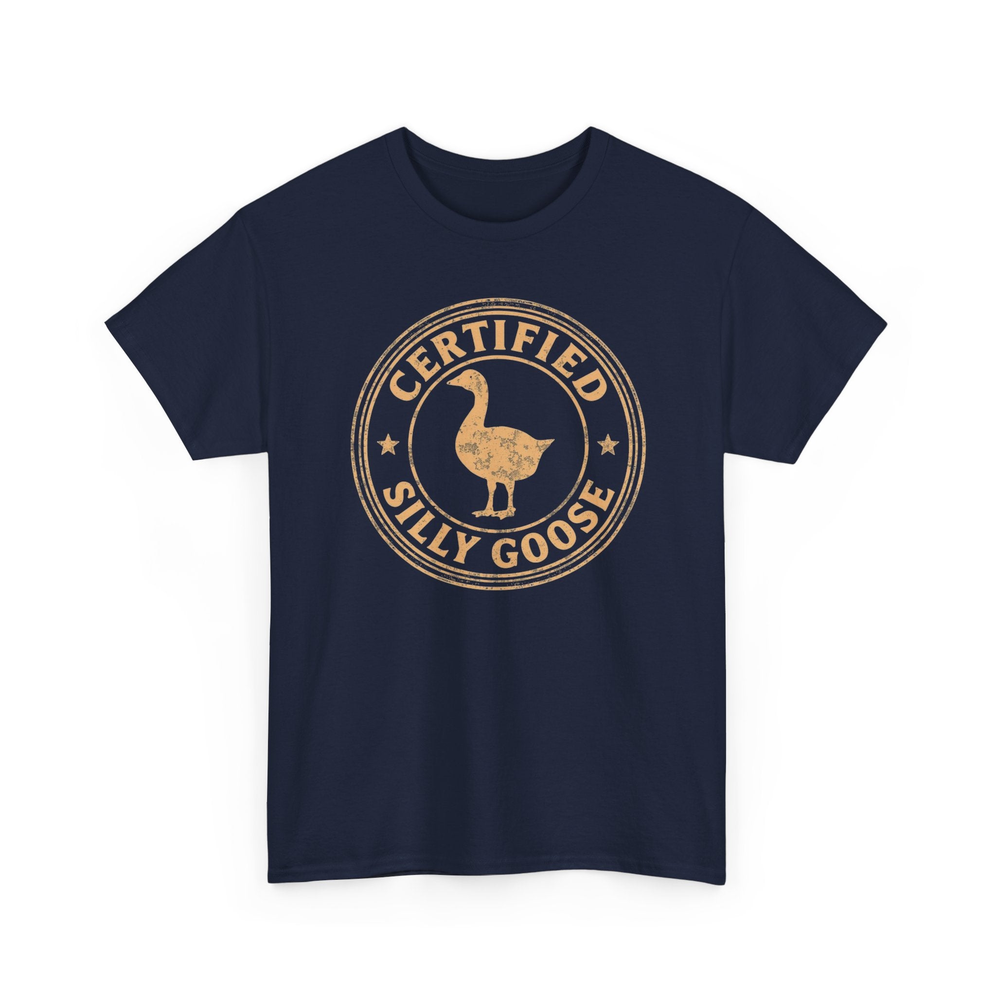 Unisex Heavy Cotton Tee, Certified Silly Goose Shirt, Funny Badge Tee, Goose Humor Shirt, Retro Stamp Design Shirt, Gift Idea