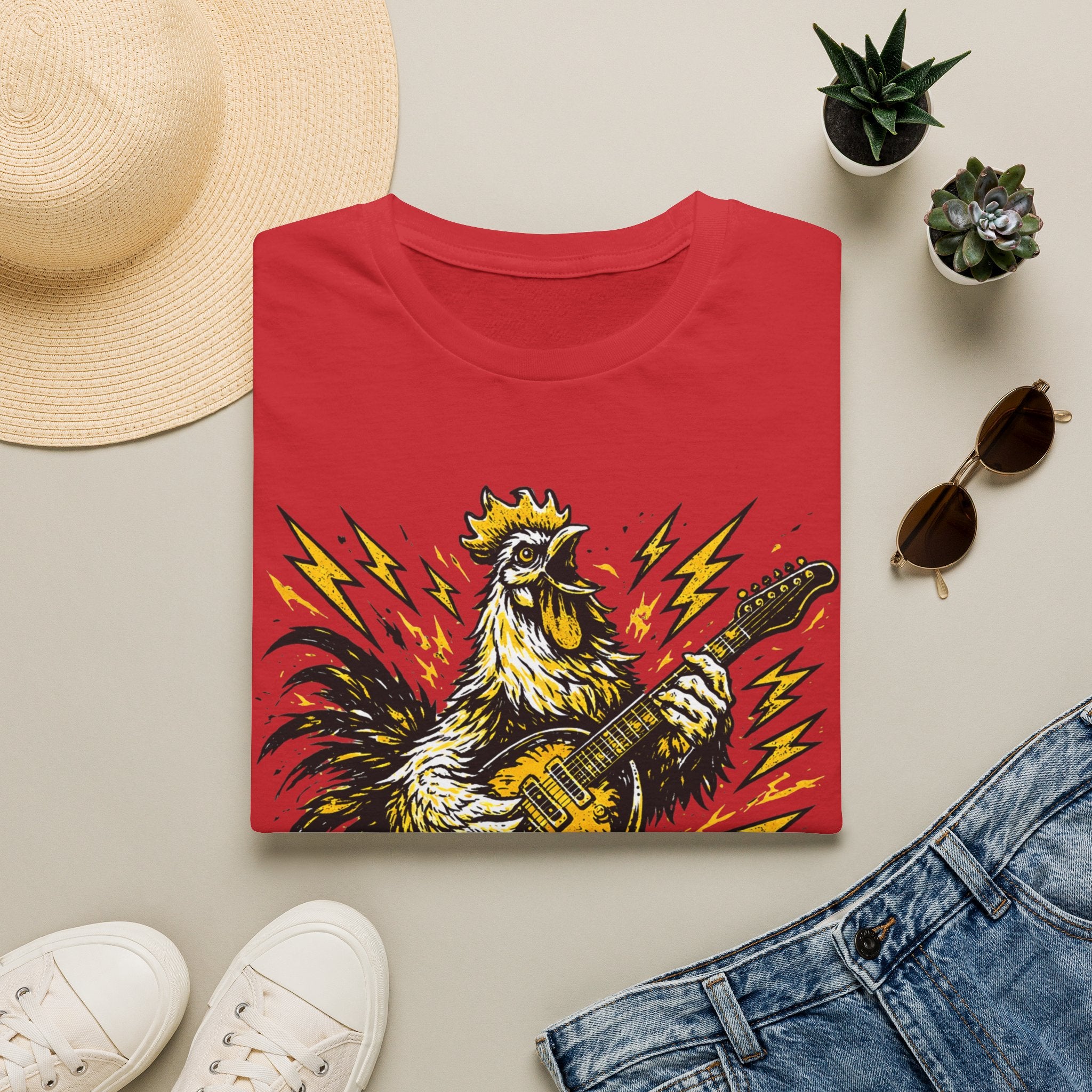 Unisex Softstyle T-Shirt, rooster playing guitar