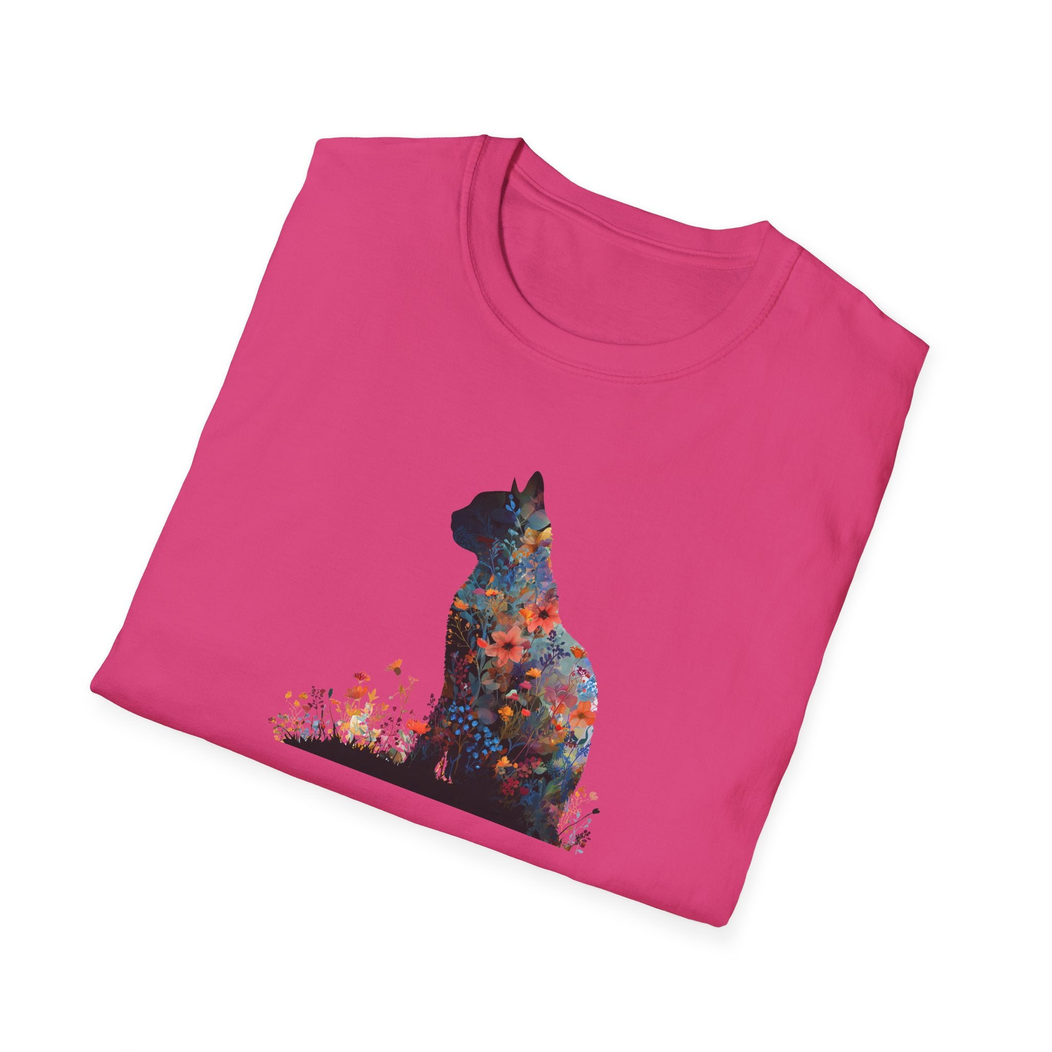 Unisex Softstyle T-Shirt, Floweral Cat