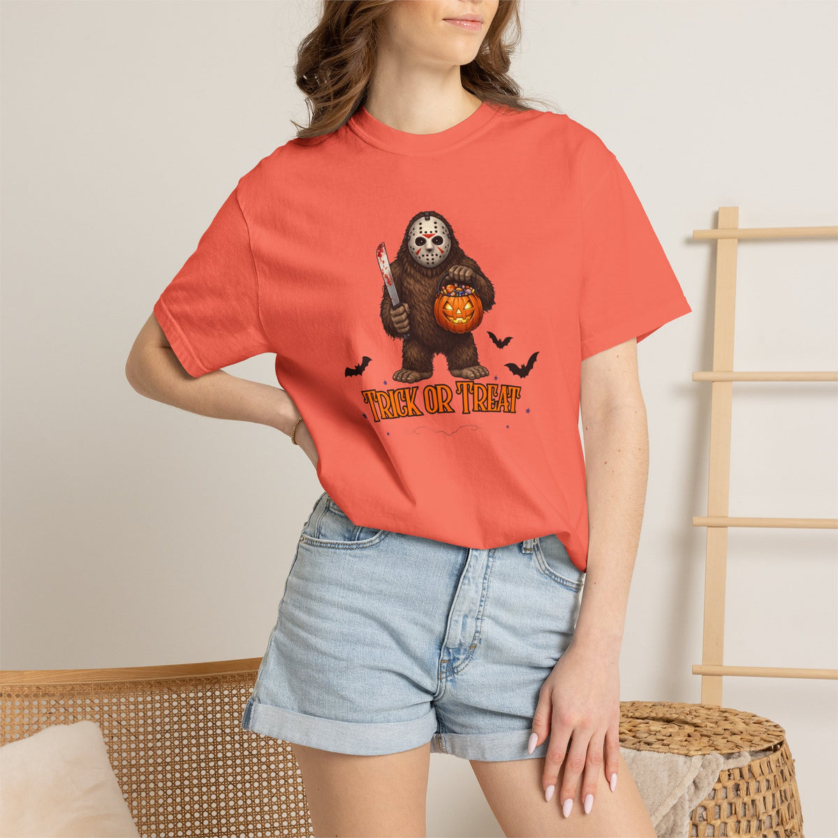 Unisex Garment-Dyed T-shirt, big foot wearing Jason mask