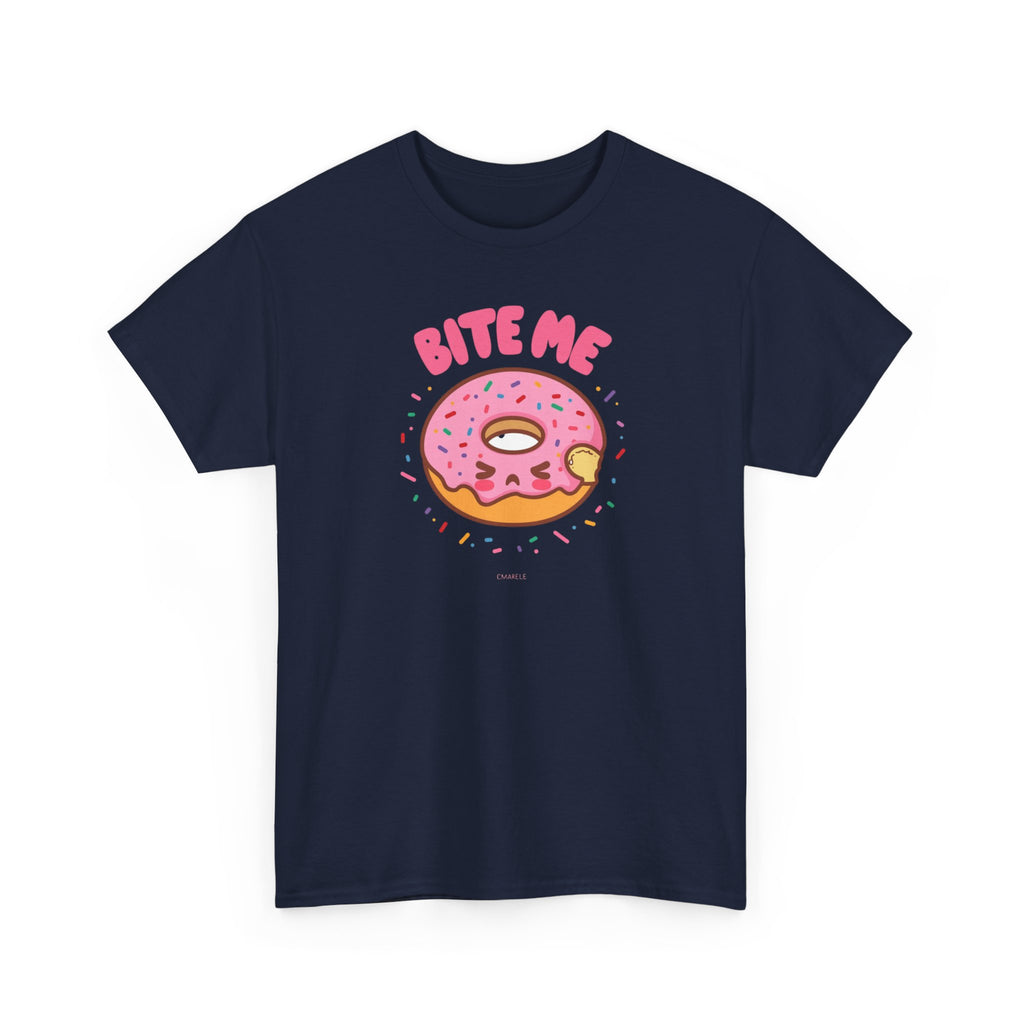 Unisex Heavy Cotton Tee,Bite Me Donut Shirt, Funny Food Tee, Cute Kawaii Donut T-Shirt, Sweet Humor Shirt, Bakery Lover Gift