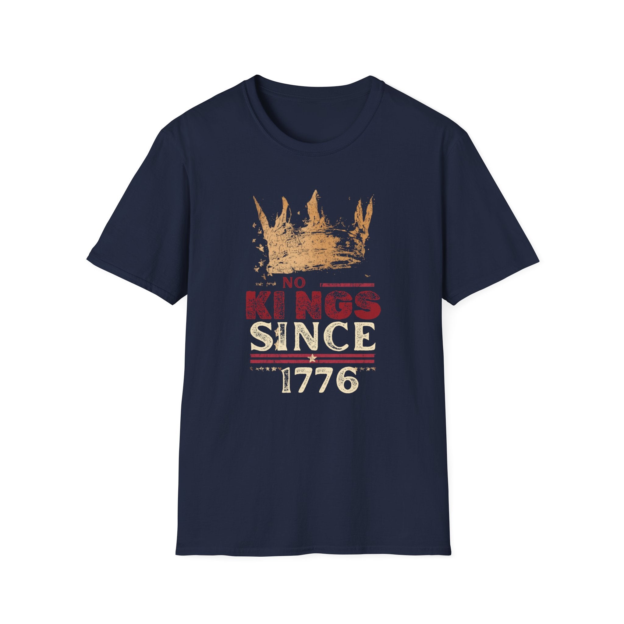 Unisex Softstyle T-Shirt, No King Since 1776 Shirt, Patriotic Anti King Tee, 1776 America Shirt, Freedom Not Monarchy Shirt, USA Flag Vintage Tee