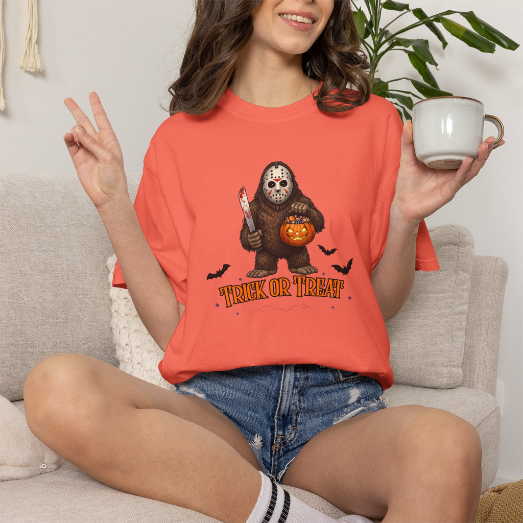 Unisex Garment-Dyed T-shirt, big foot wearing Jason mask