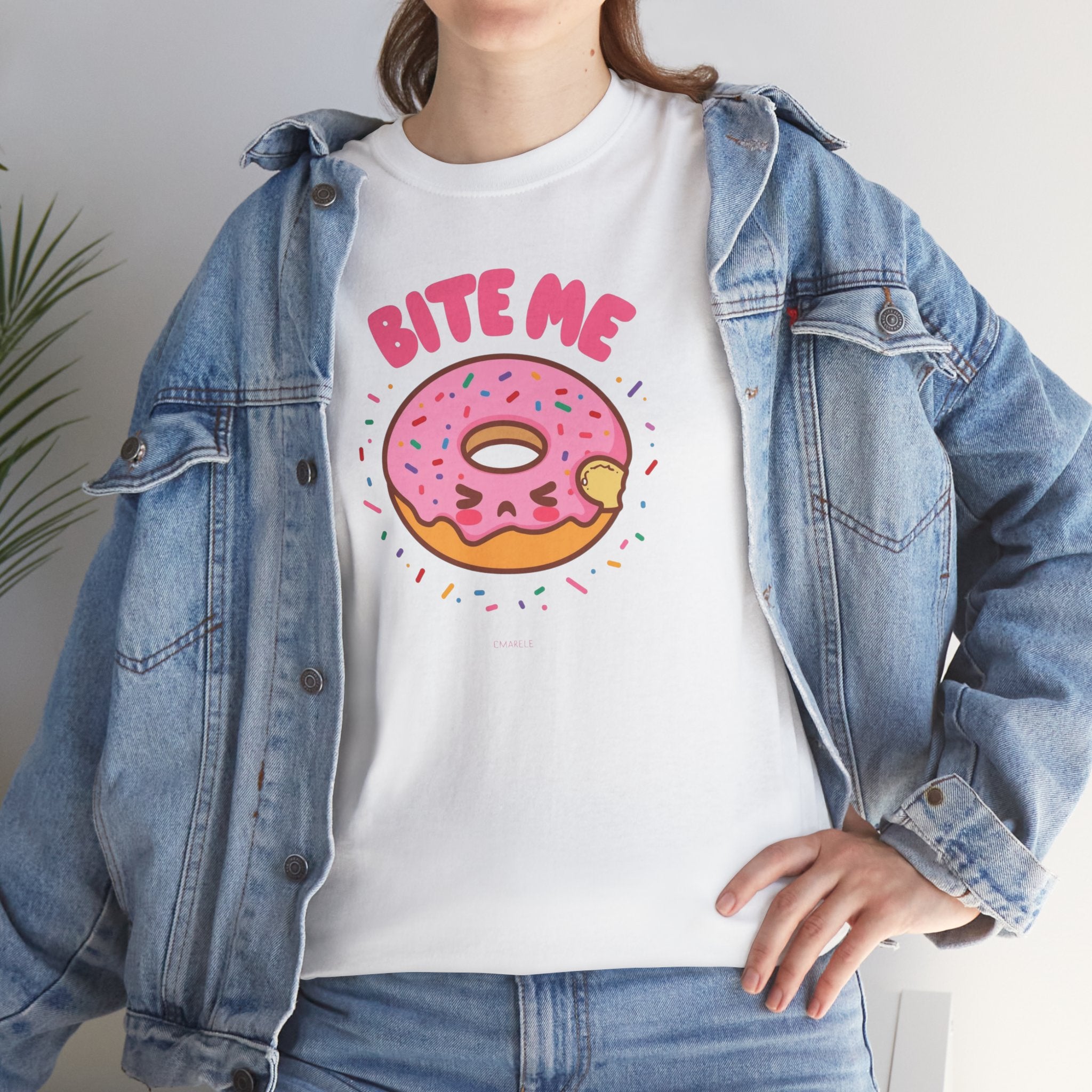 Unisex Heavy Cotton Tee,Bite Me Donut Shirt, Funny Food Tee, Cute Kawaii Donut T-Shirt, Sweet Humor Shirt, Bakery Lover Gift