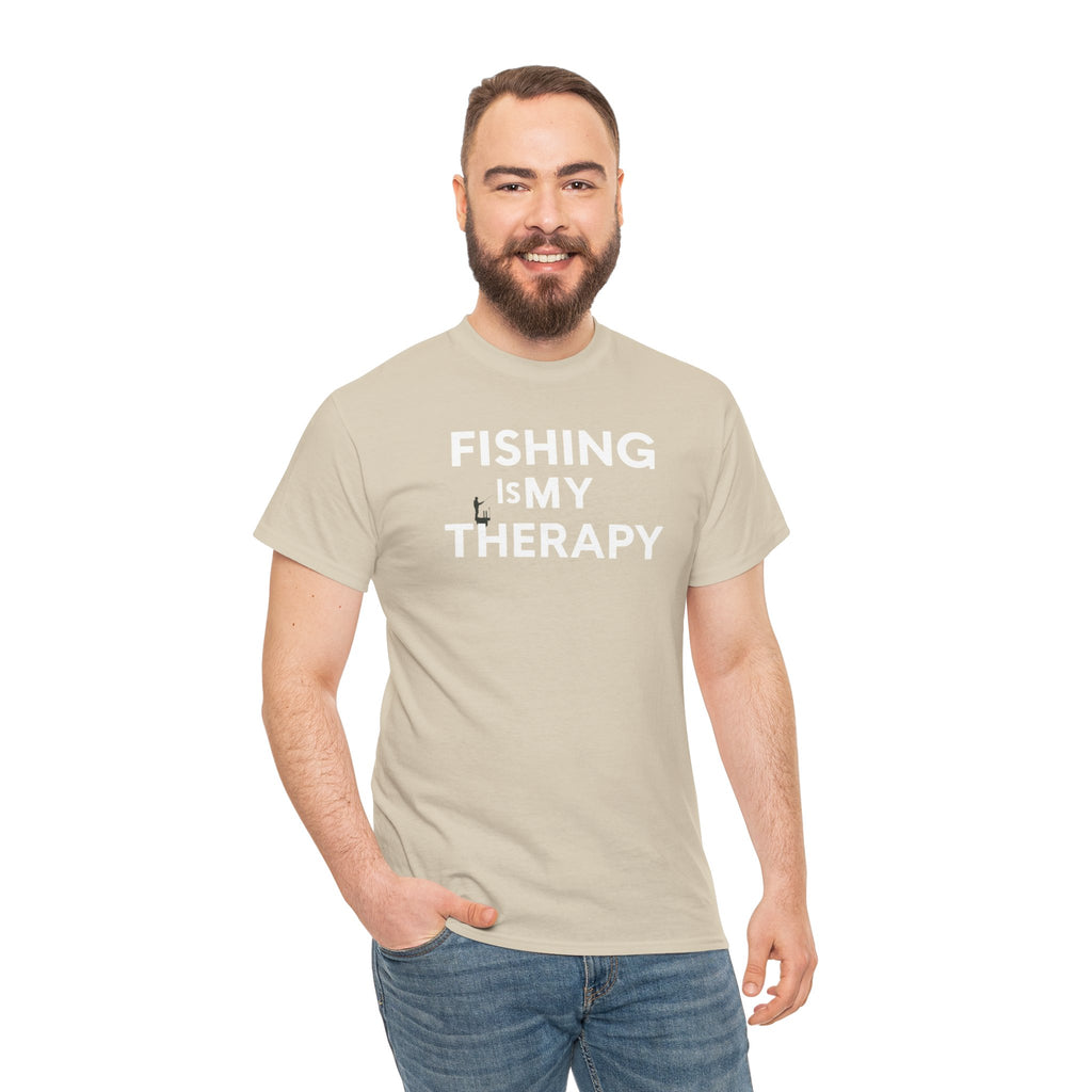 Unisex Heavy Cotton Tee, fishing is my  therapy