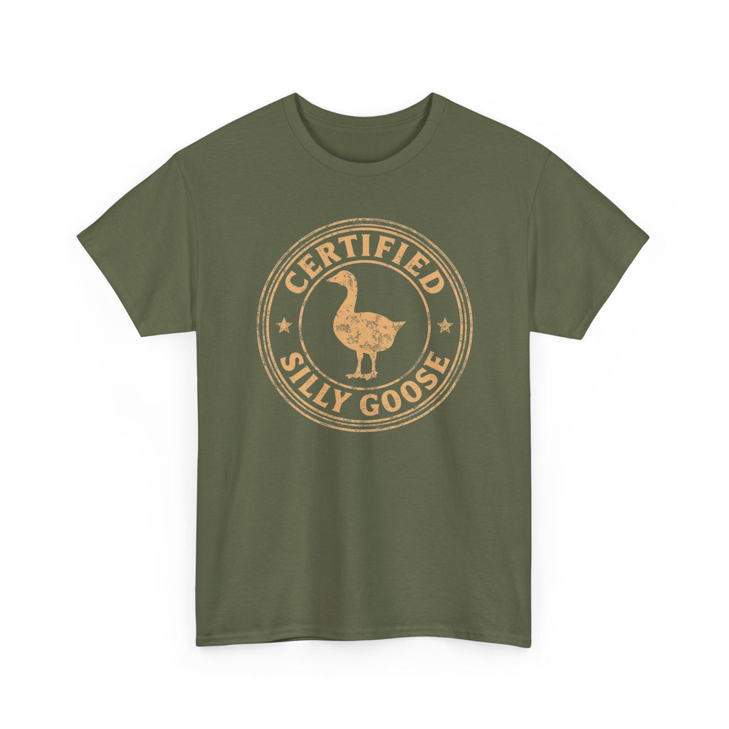 Unisex Heavy Cotton Tee, Certified Silly Goose Shirt, Funny Badge Tee, Goose Humor Shirt, Retro Stamp Design Shirt, Gift Idea