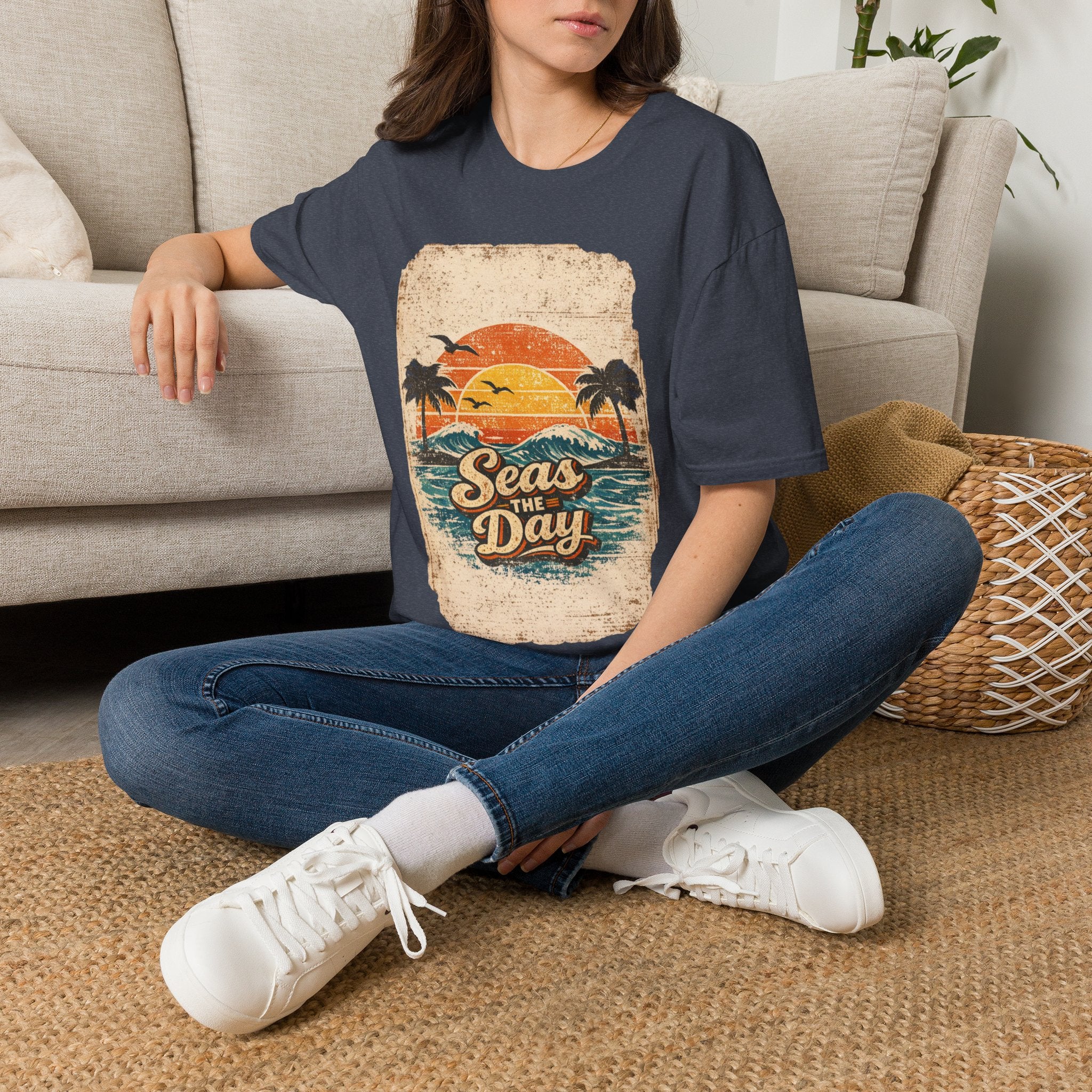 Unisex Softstyle T-Shirt, Seas The Day Beach Shirt, Retro Summer Vacation Tee, Ocean Lover T-Shirt, Coastal Graphic Tee